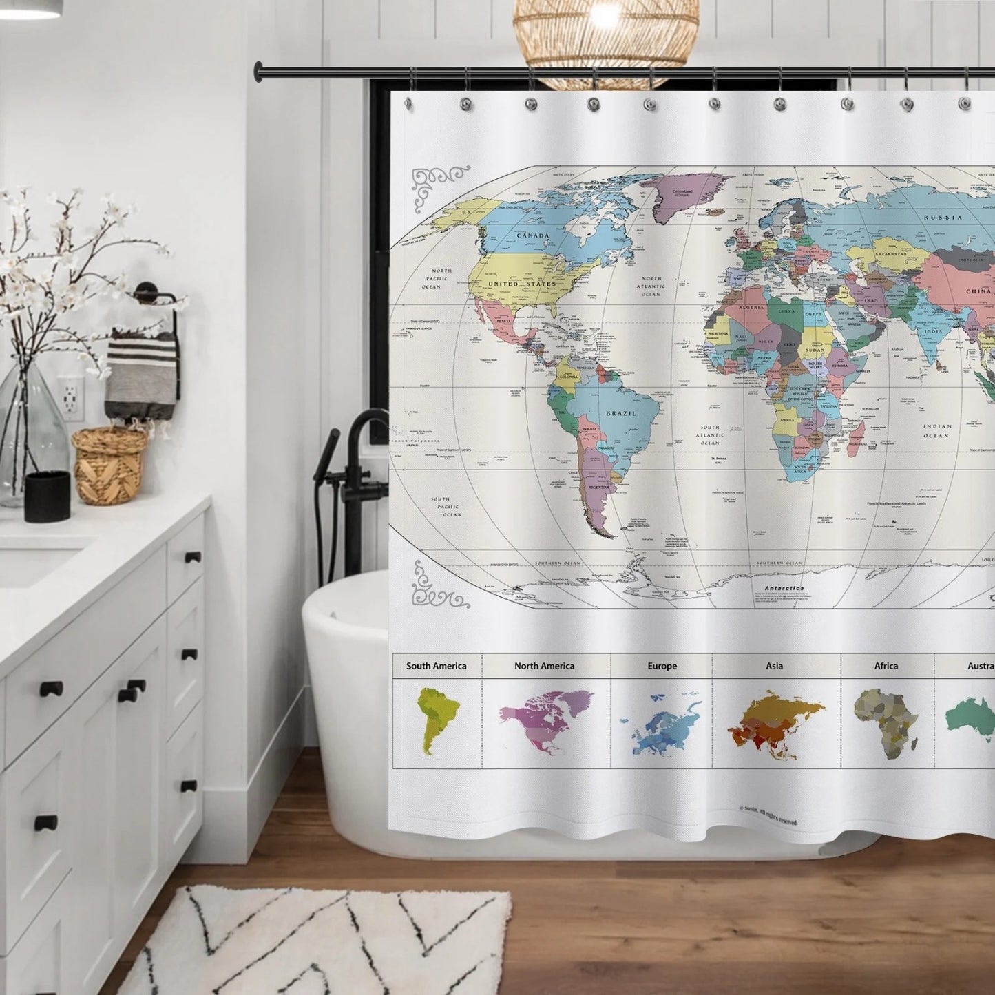 LunaLulinlk World Map Polyester Shower Curtains