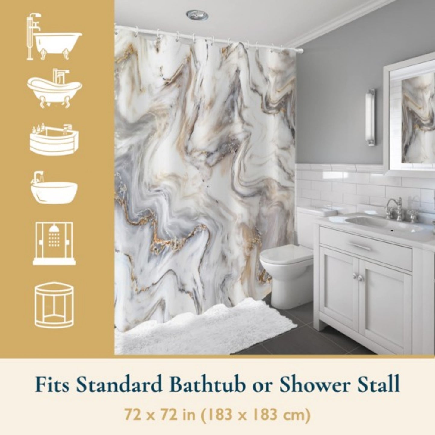 LunaLulinlk Shower Curtain with Hooks – Heavy-Duty Mold/Mildew-Resistant