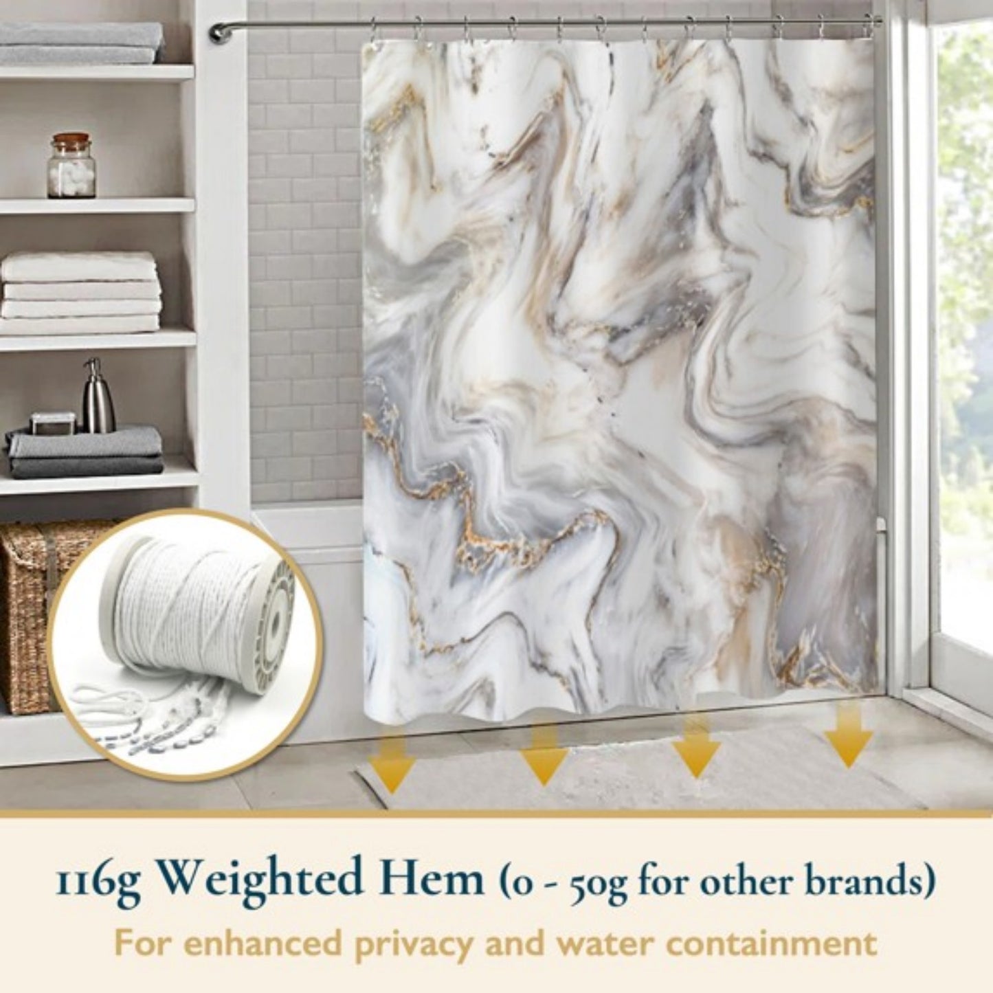 LunaLulinlk Shower Curtain with Hooks – Heavy-Duty Mold/Mildew-Resistant