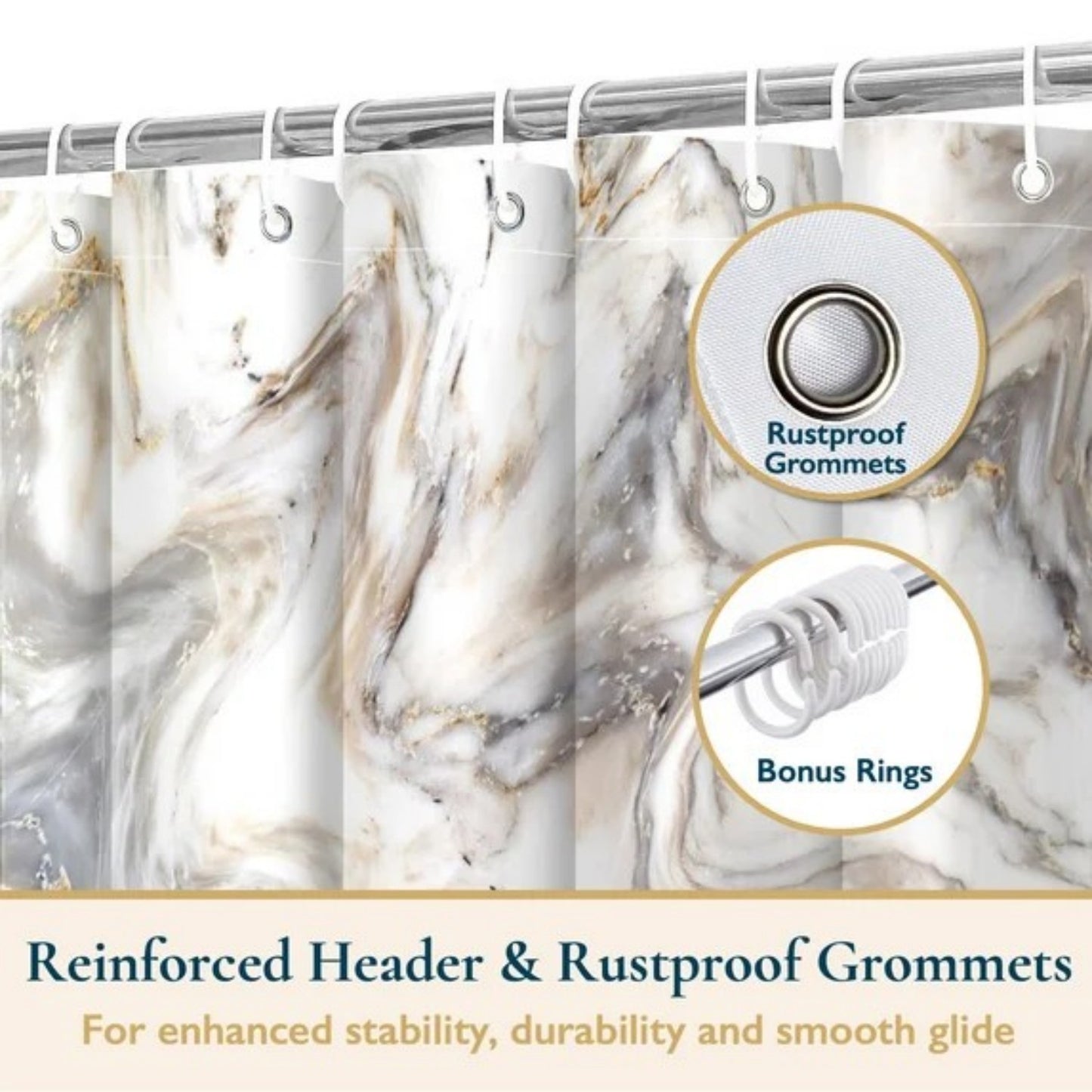 LunaLulinlk Shower Curtain with Hooks – Heavy-Duty Mold/Mildew-Resistant