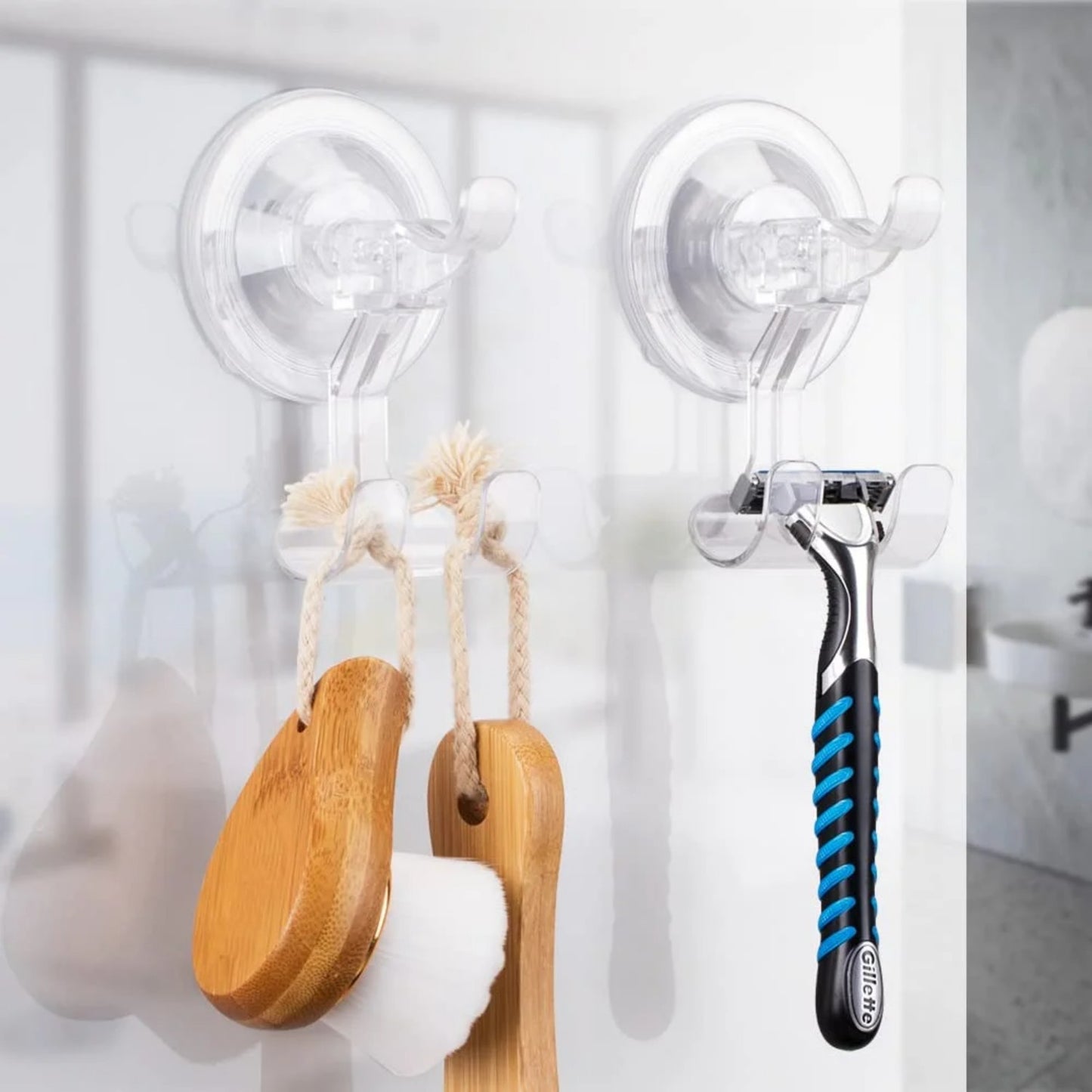 LunaLulinlk Shower Suction Hooks, Suction Cup Shower Razor Holder Reusable Removable Waterproof Suction Cup Hooks hanger 2 Pack
