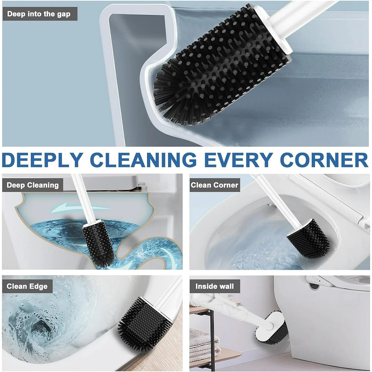 LunaLulinlk Toilet Brush and Cleaner with Magnetic Holder, Black, 2-Pack