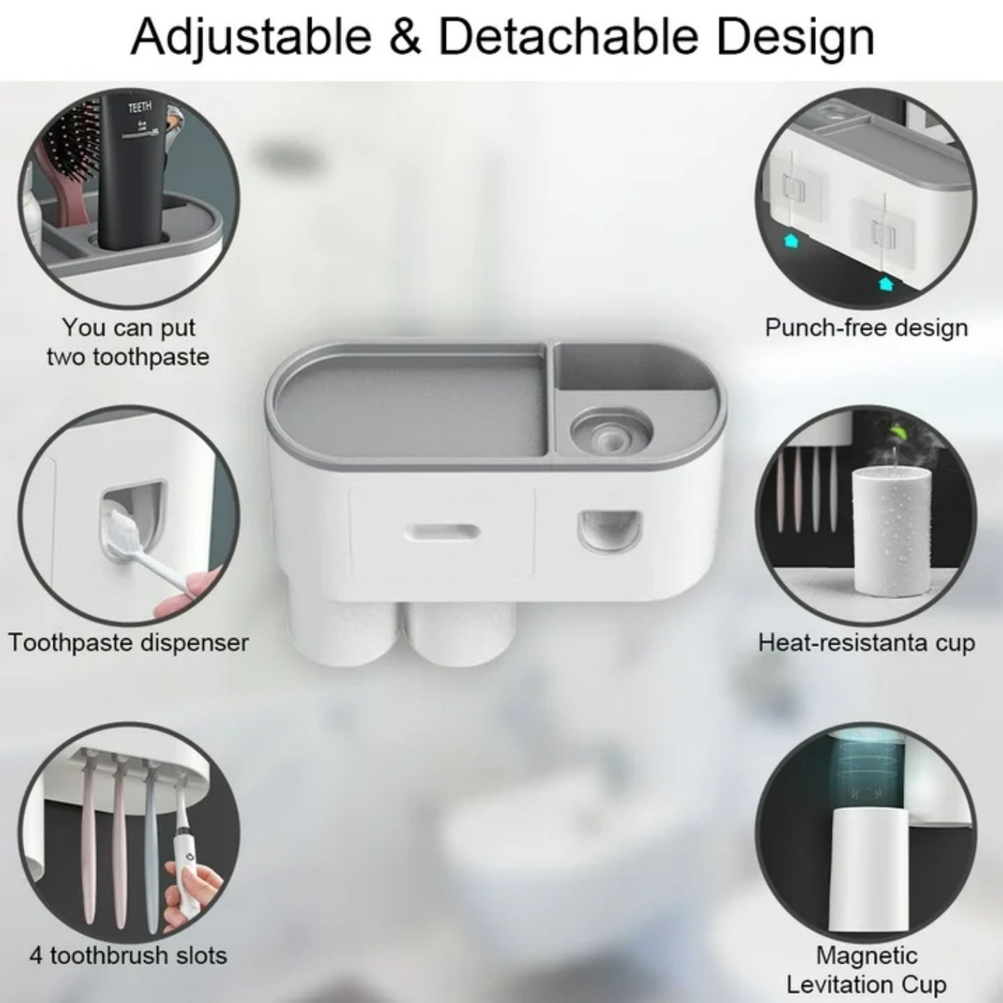 LunaLulinlk Toothbrush Holder for Bathroom, Toothpaste Holder and Dispenser,Wall Mounted Toothbrush Cup Holder with White