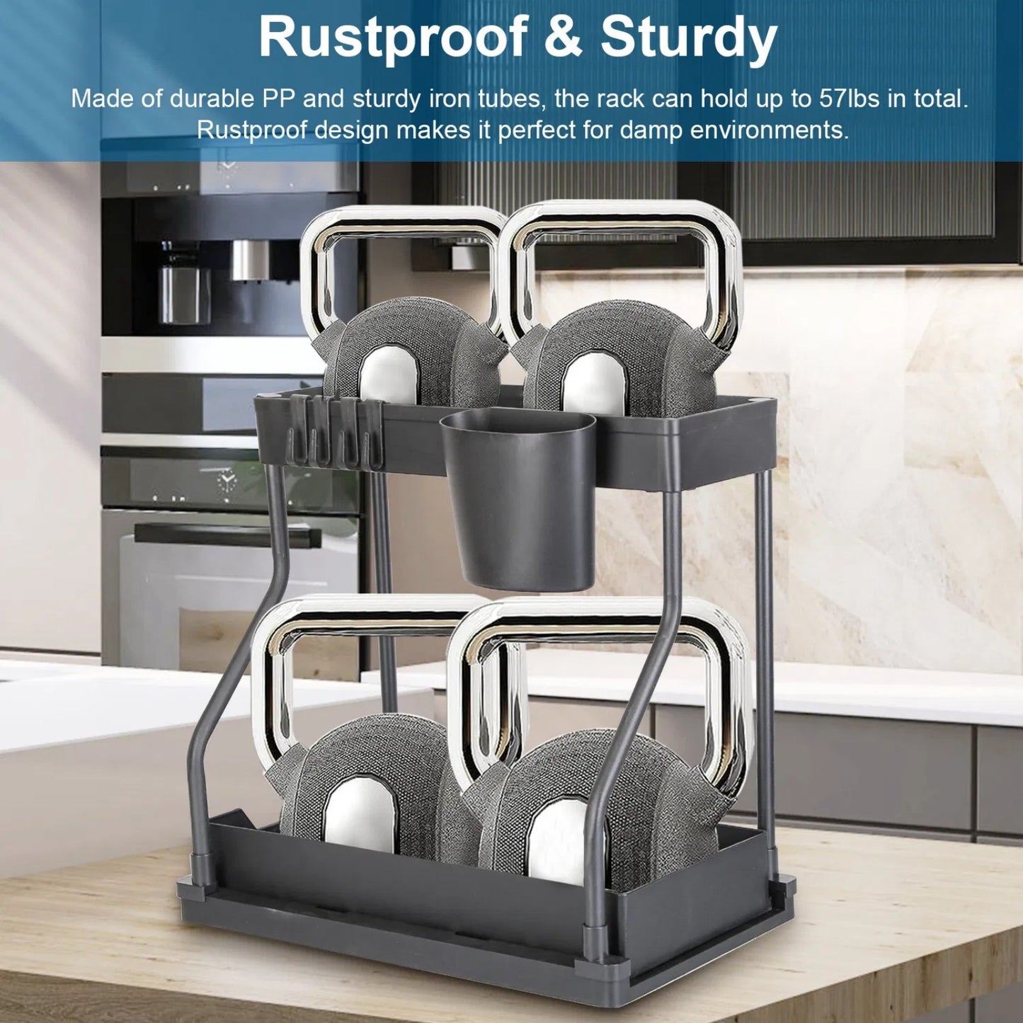 LunaLulinlk Under Sink Organizer, L-Shaped Sliding Cabinet Organizer