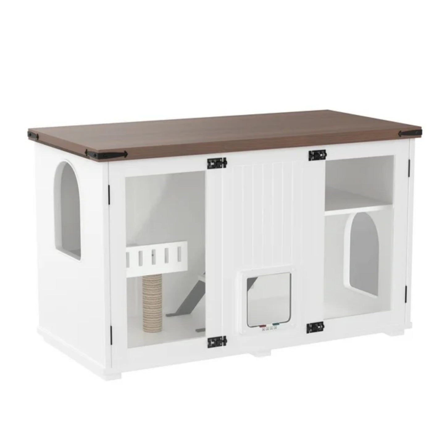 LunaLulinlk white Cat Litter Box Fence, Double Hidden Litter Box Furniture for 2 Cats