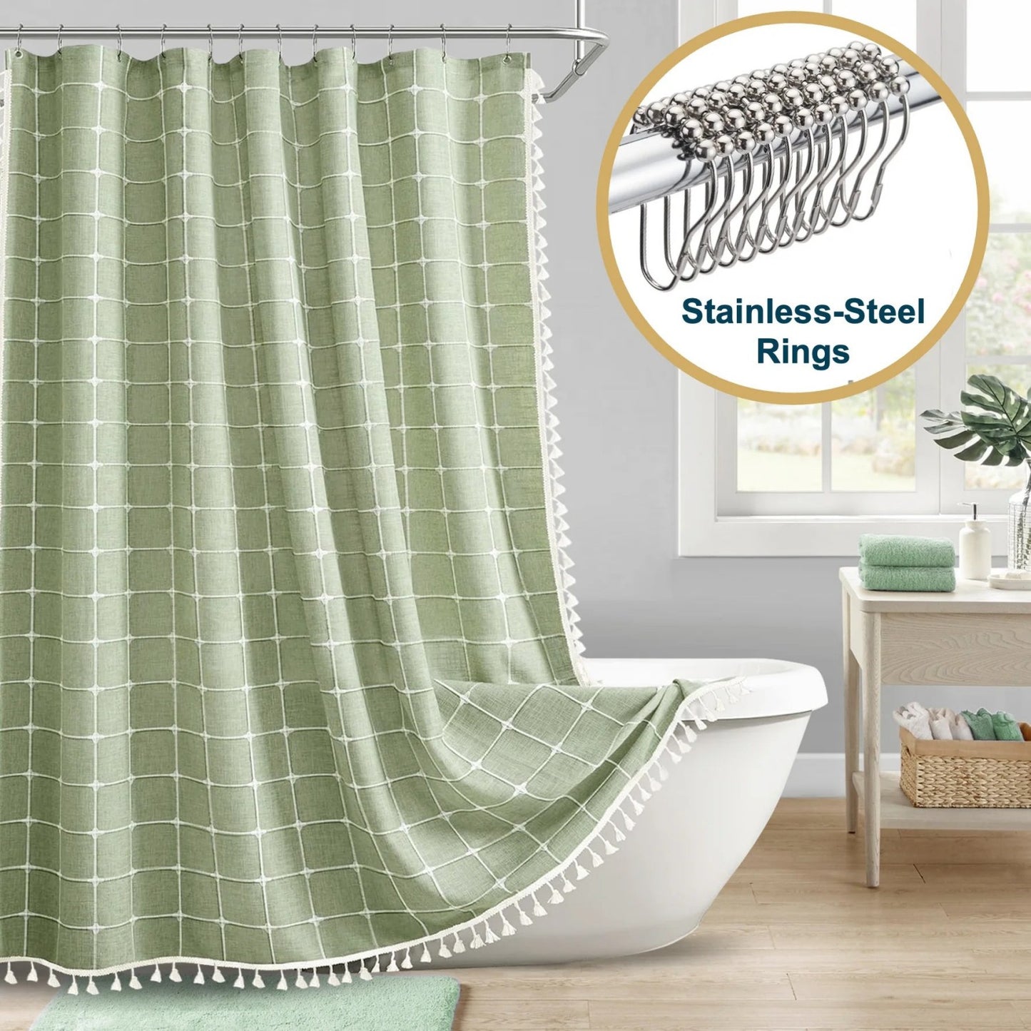 LunaLulinlk Tassel Shower Curtain Set with Hooks