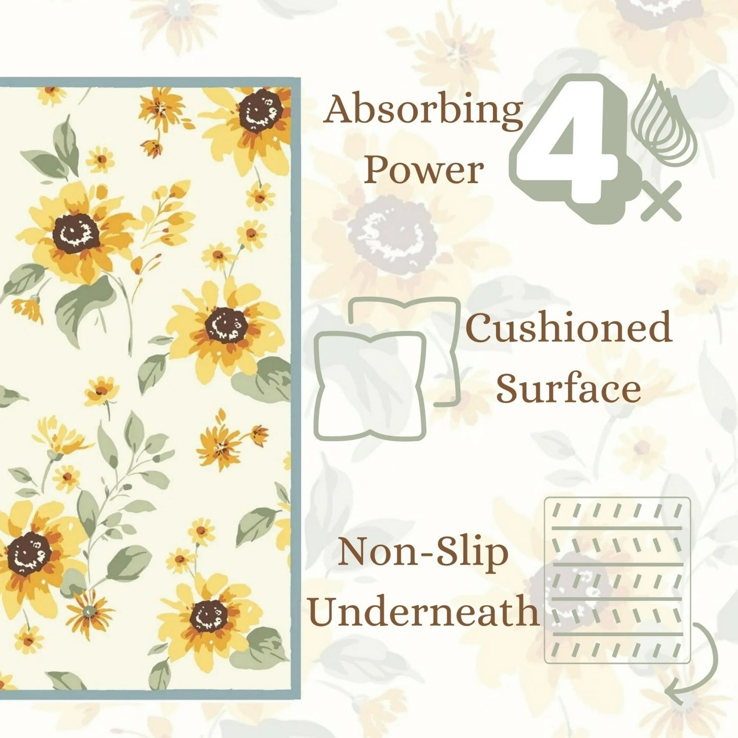 LunaLulinlk Sunflowers Countertop Dish Drying Mat, Decorative Dish Drying Pad