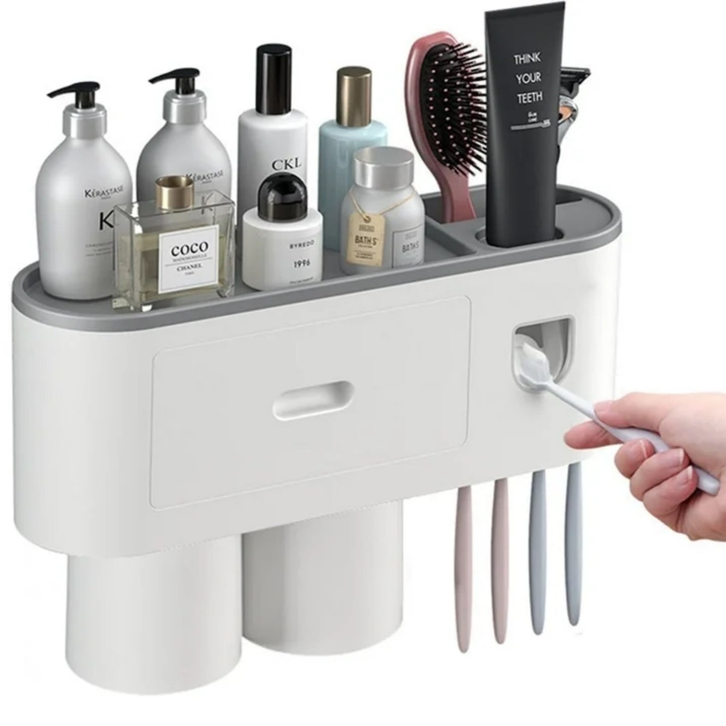 LunaLulinlk Toothbrush Holder for Bathroom, Toothpaste Holder and Dispenser,Wall Mounted Toothbrush Cup Holder with White