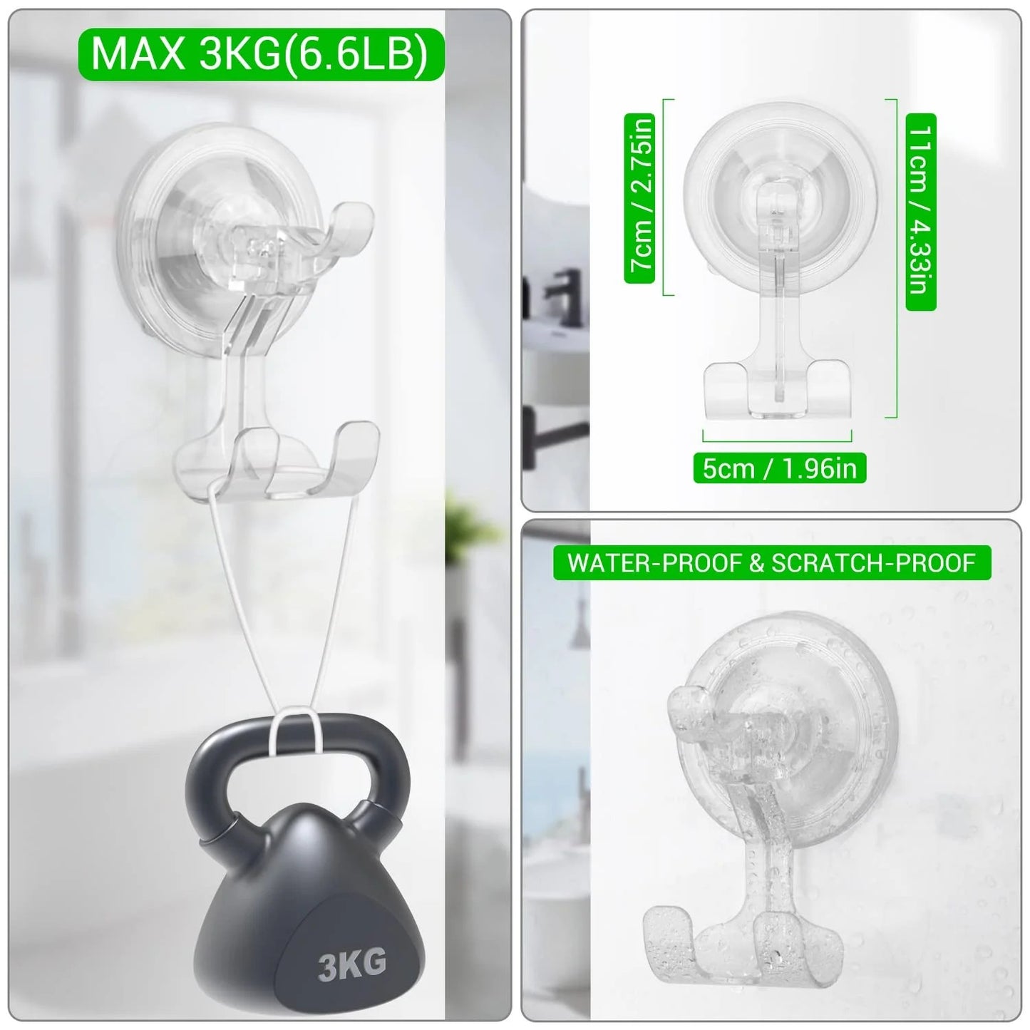 LunaLulinlk Shower Suction Hooks, Suction Cup Shower Razor Holder Reusable Removable Waterproof Suction Cup Hooks hanger 2 Pack