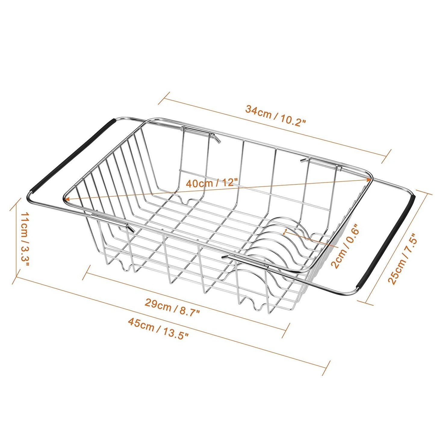 LunaLulinlk Stainless Steel Dish Drainer Plate Rack, Extendable Dish Drying Rack Basket for Fruits Vegetables Pots Bowls Plates and Kitchen Utensils