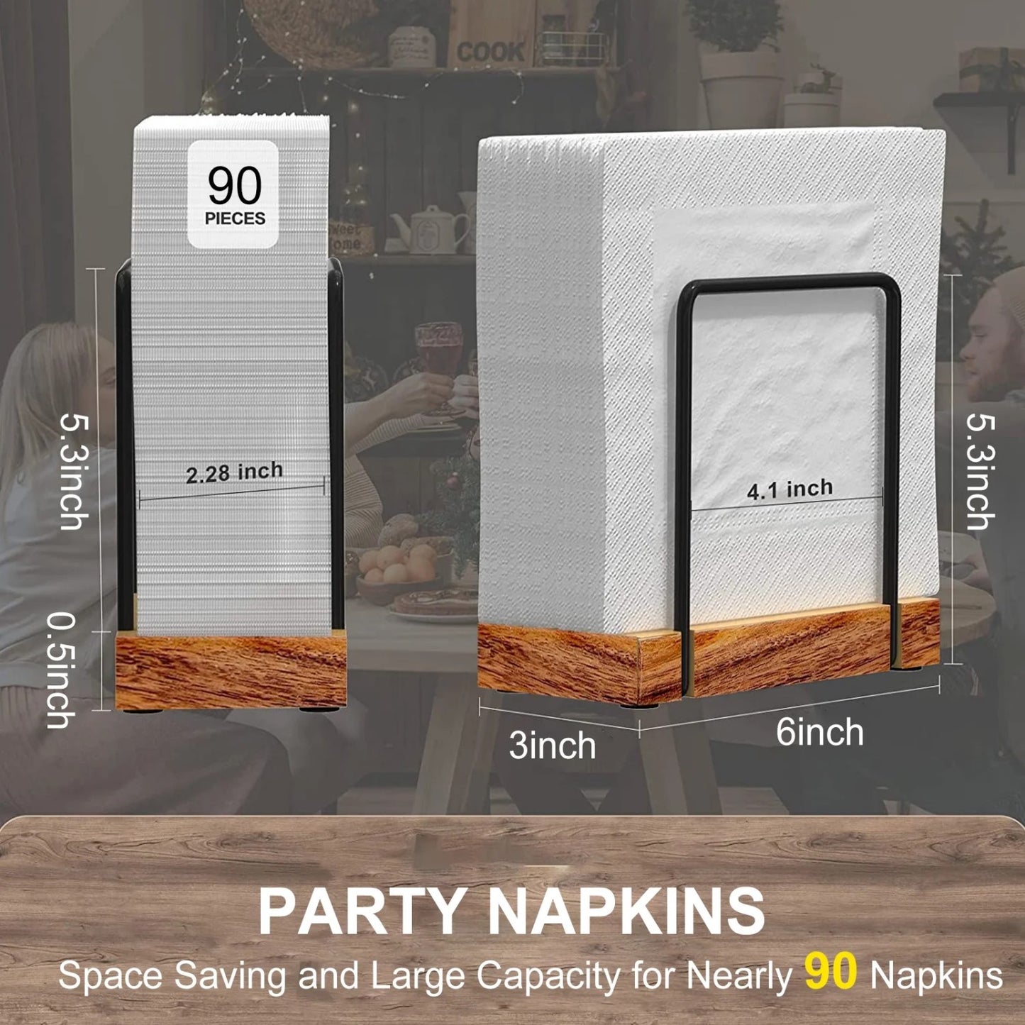LunaLulinlk Table Napkin Holder Wooden Iron Standing Paper Towel Organizer for Kitchen Cocktail Picnic 6x3x5.3inch Rectangle Black