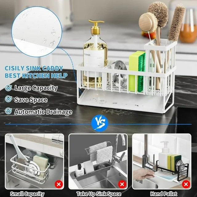 LunaLulinlk Sink Caddy,Kitchen Sponge Holder,Waterproof and Rustproof White Kitchen Accessory