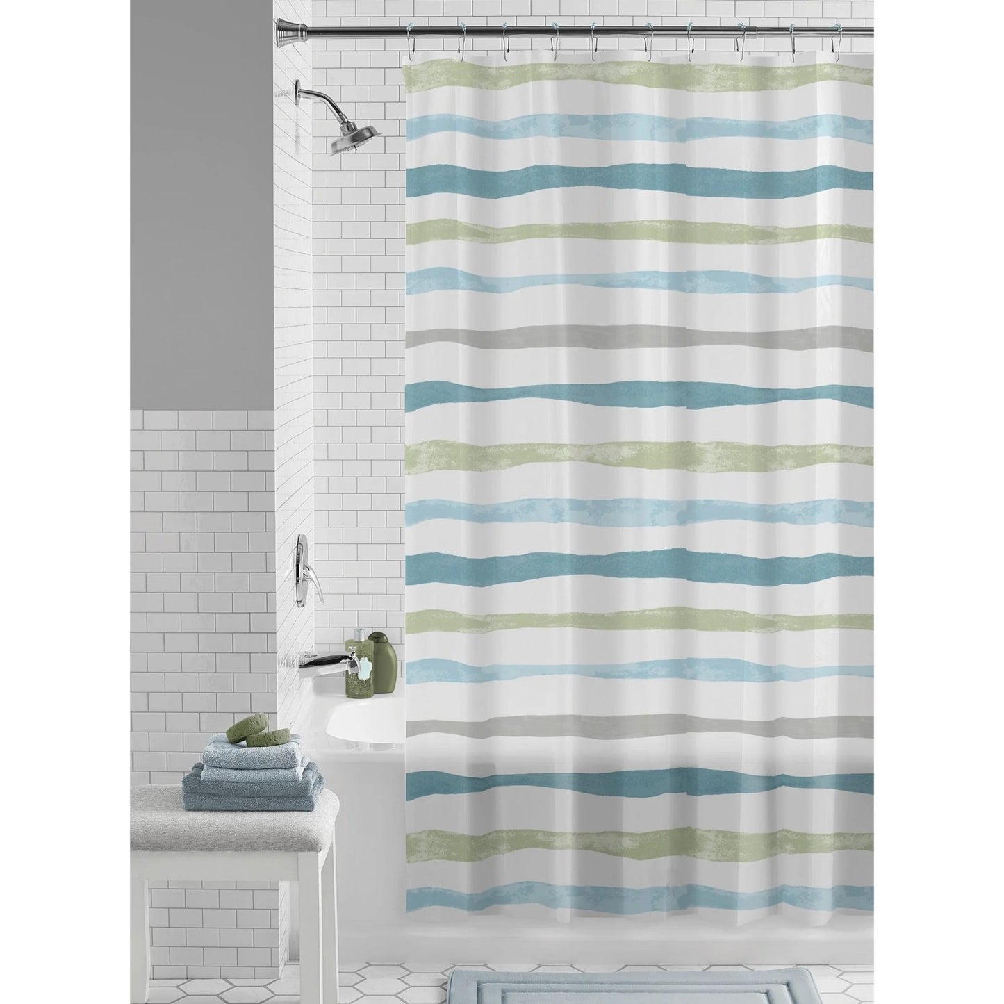 LunaLulinlk Waterproof 30% Recycled PEVA Watercolor Stripe Shower Curtain and Hooks