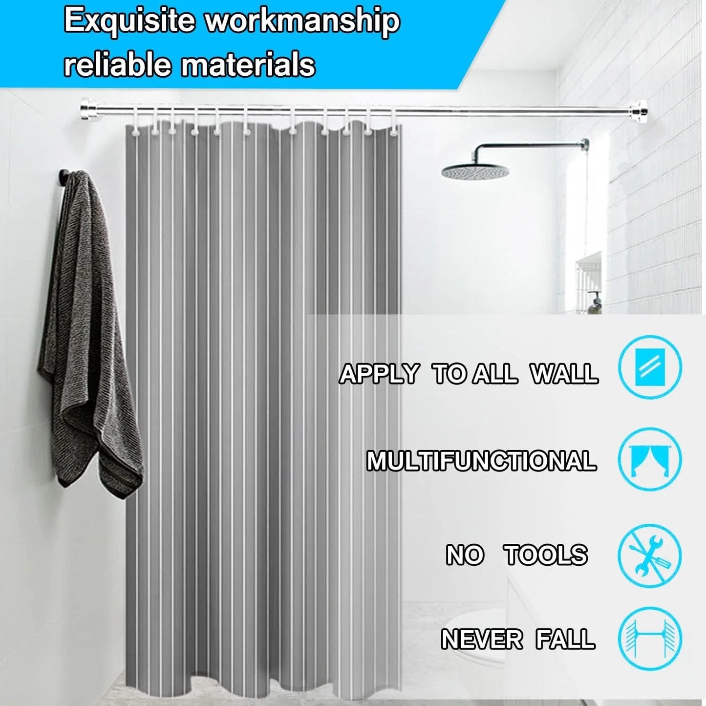 LunaLulinlk Swivel Shower Curtain Rod 31-50 inches Adjustable Silver Spring Tension Shower Rod