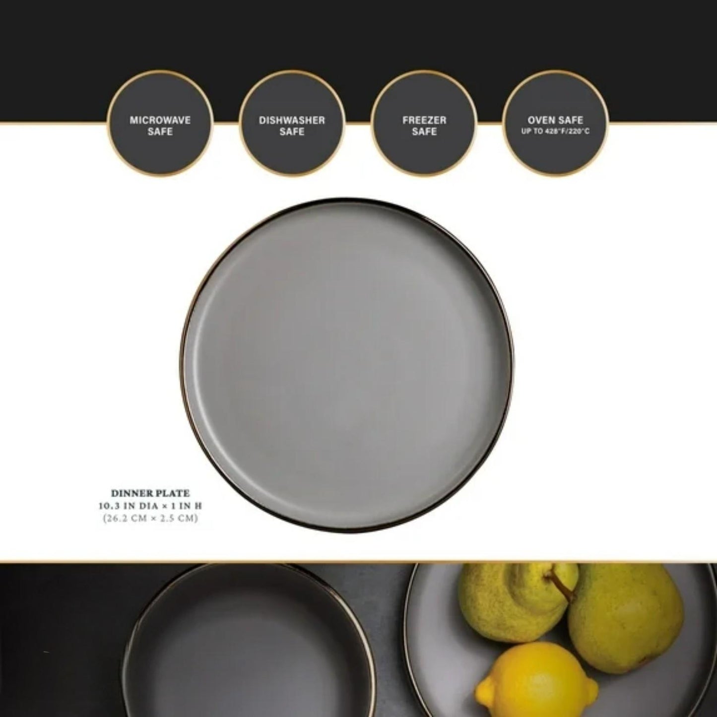 LunaLulinlk Stoneware Ava Dinner Plate, Grey