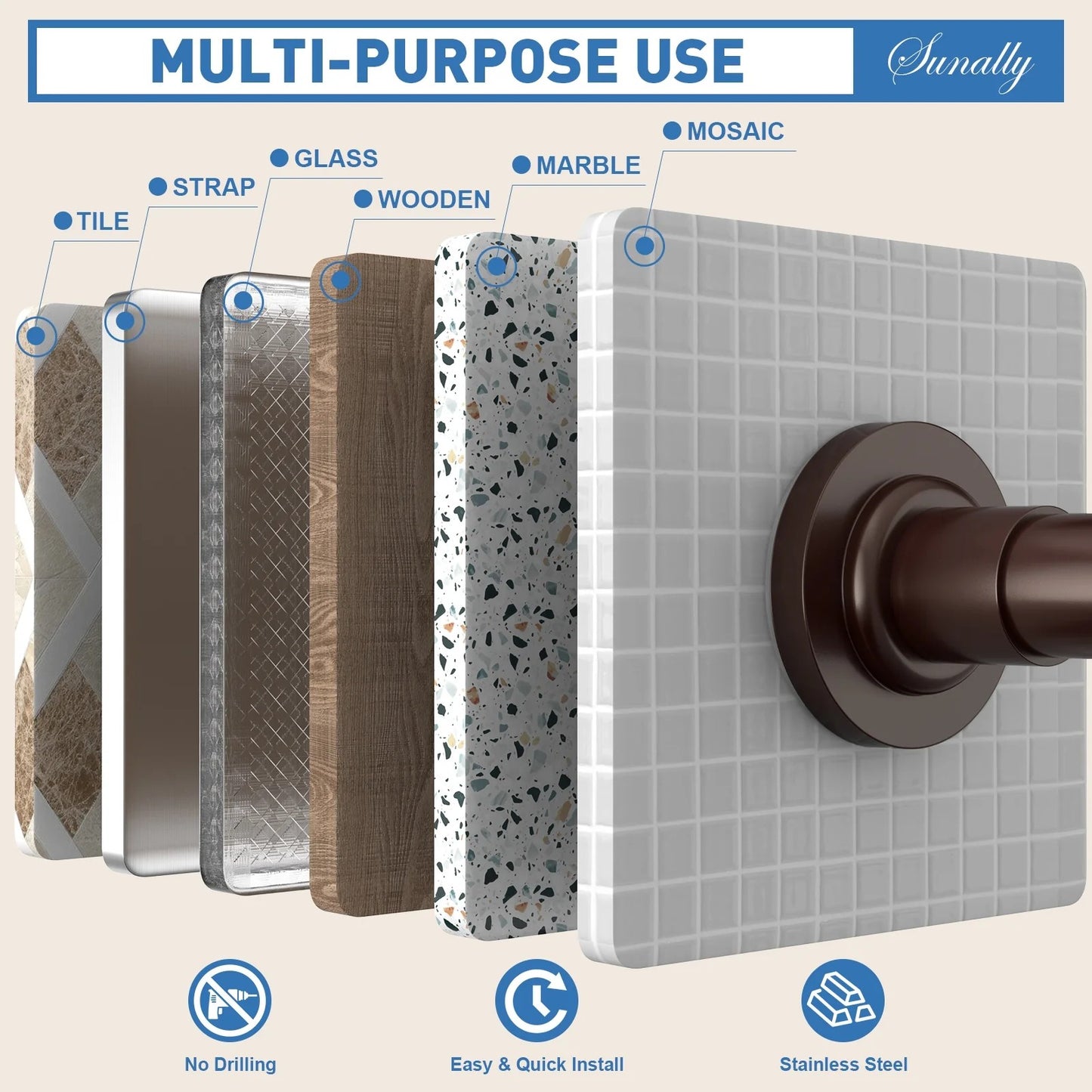 LunaLulinlk Shower Curtain Rod, Adjustable 32-75 Inch Spring Tension Shower Rods for Bathroom or Window