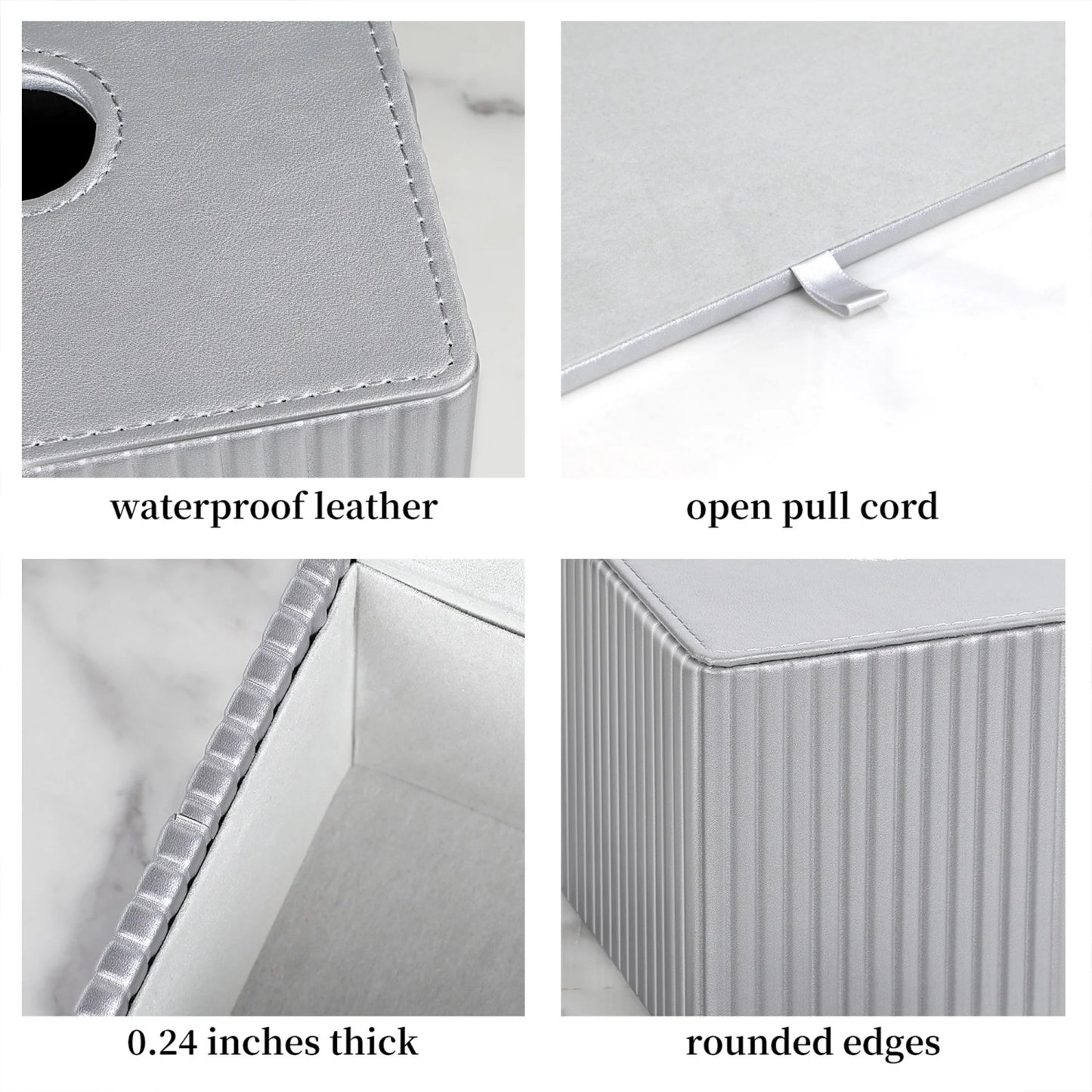 LunaLulinlk Tissue Box Cover Stylish PU Leather Rectangular Tissue Box Holder with Magnetic Bottom Cover (Silver Grey)
