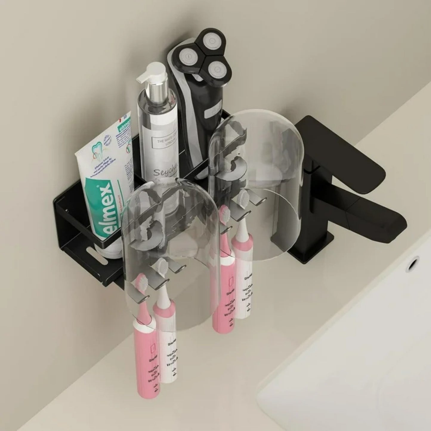 LunaLulinlk Toothbrush Holders for Bathrooms Toothbrush Holder Wall Mounted,2 Cups Toothbrush Holder Bathroom Organizer Accessories