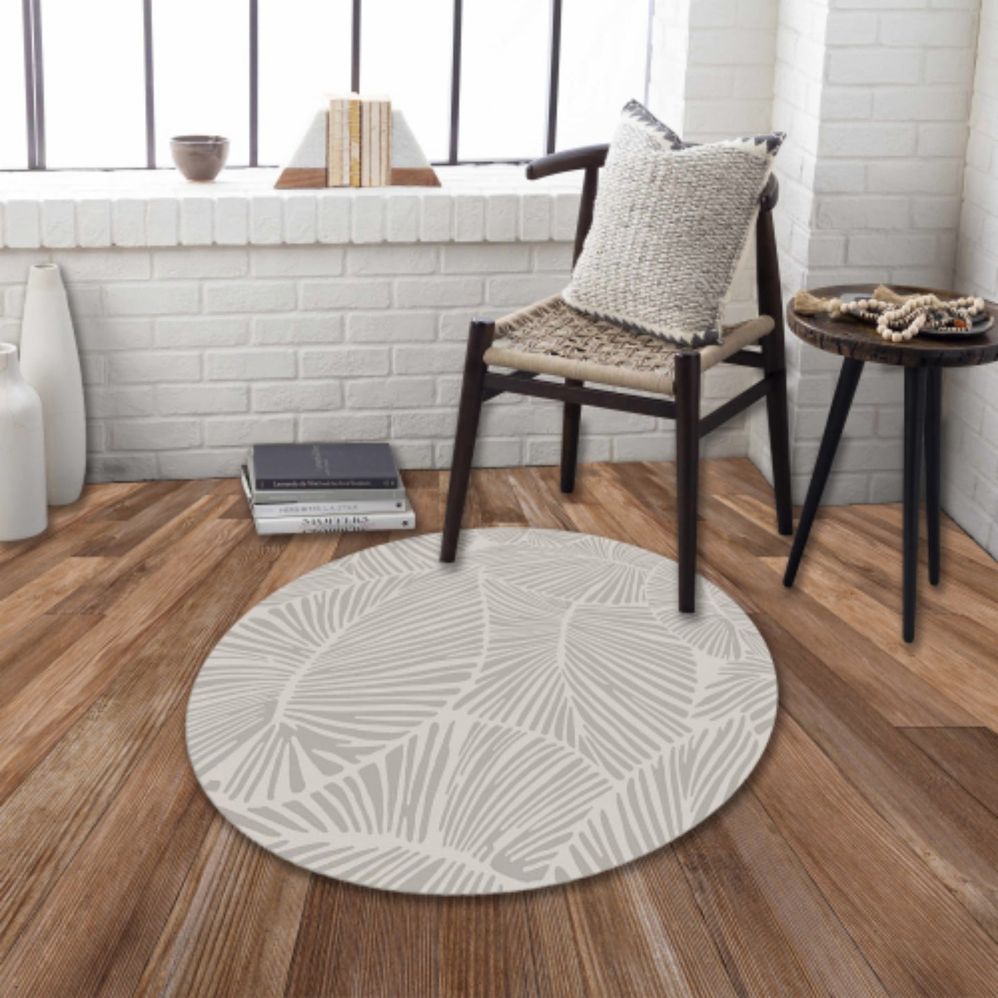 LunaLulinlk Sliver CURVE Line Leaf design41" x - 41" Round Rug