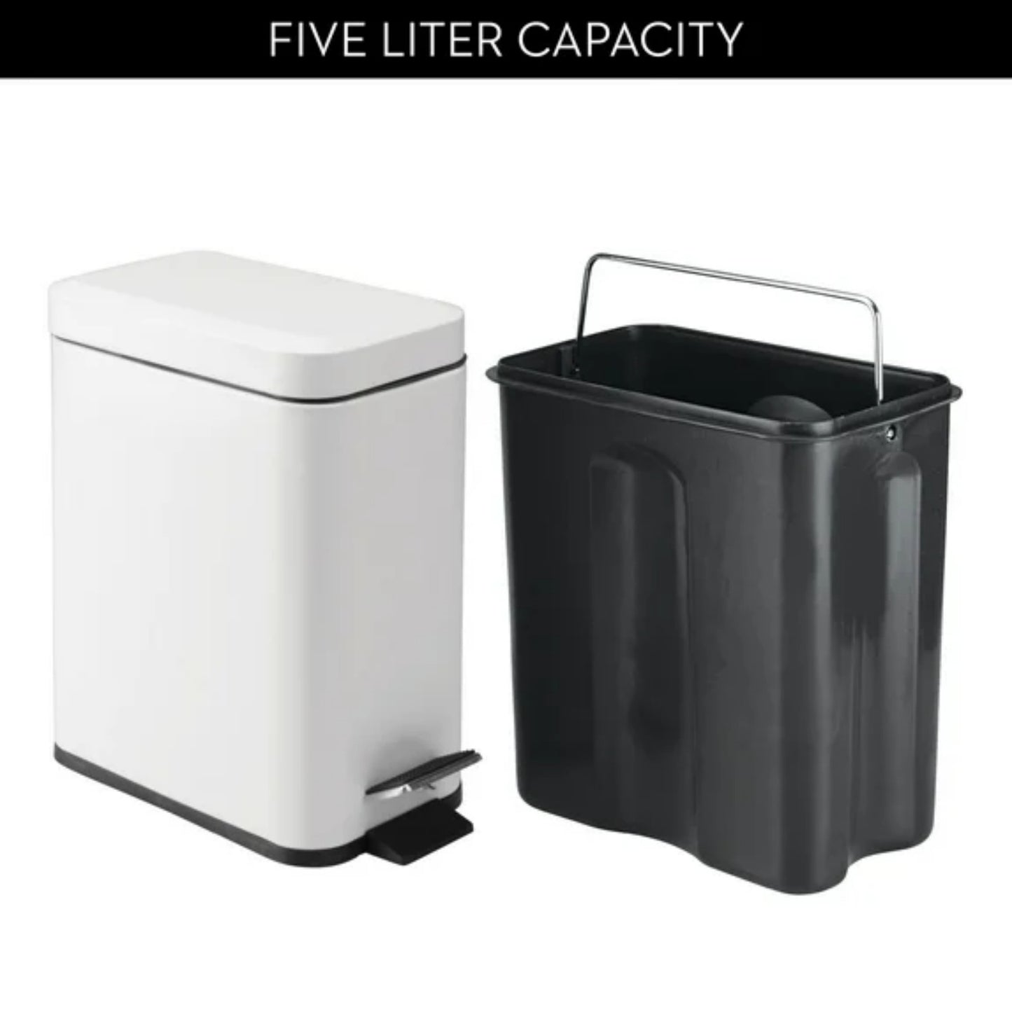 LunaLulinlk White Step-on Steel Wastebasket with Removable Bucket Insert for Bathroom, 5" x 8" x 11"