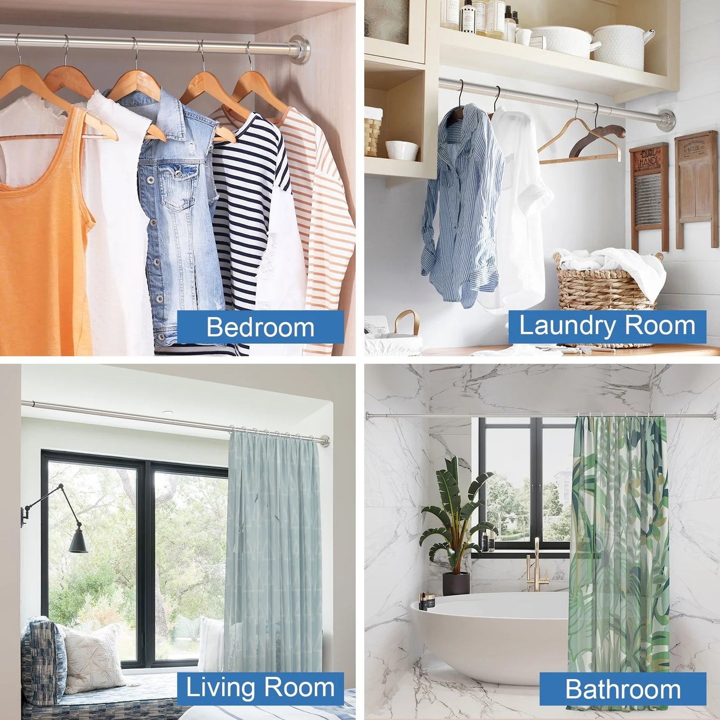LunaLulinlk Shower Curtain Rod, Adjustable 32-61 inch Spring Tension Curtain Rods for Bathroom