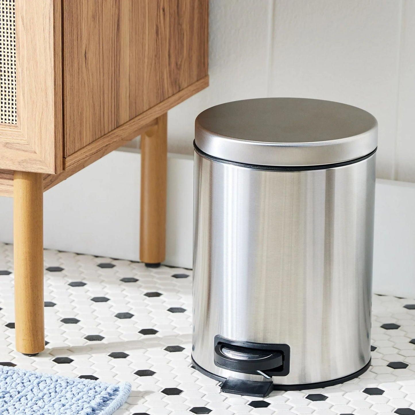 LunaLulinlk Stainless Steel SS 1.3 Gallon Metal Bathroom Waste Basket with Removable Liner