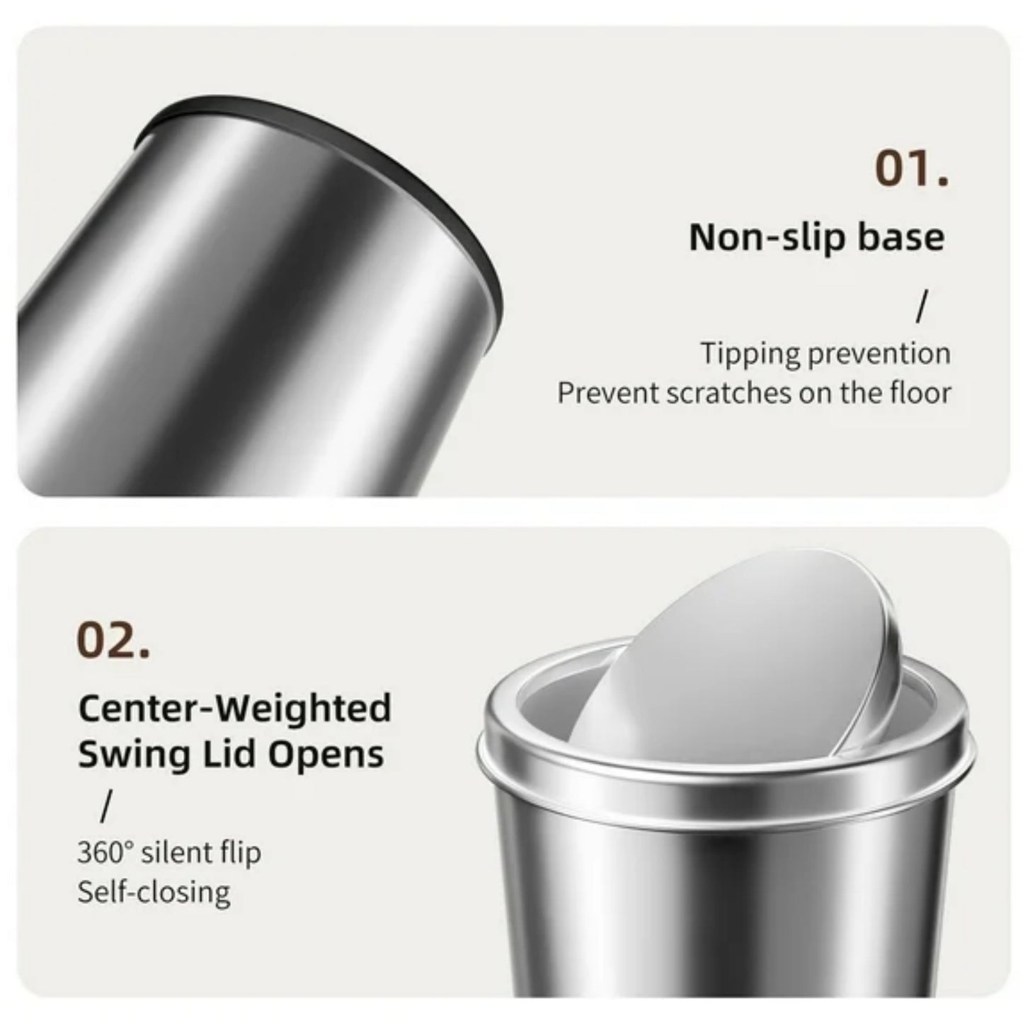 LunaLulinlk Small Trash Can with Swing Lid 1.7 Gallons 2 Pack Stainless Steel Wastebasket with Lid, Cylindrical Garbage Can
