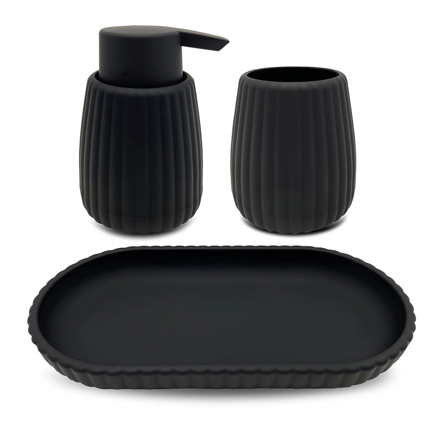 LunaLulinlk Soap Dish Rubberized Plastic Ribbed Accessory Tray, Black