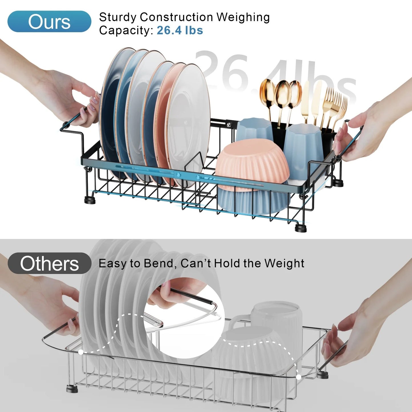 LunaLulinlk Sink Dish Drying Rack - Expandable Capacity Over Sink Dish Rack, in Sink Dish Drainer for Kitchen Counter with Utensil Holder