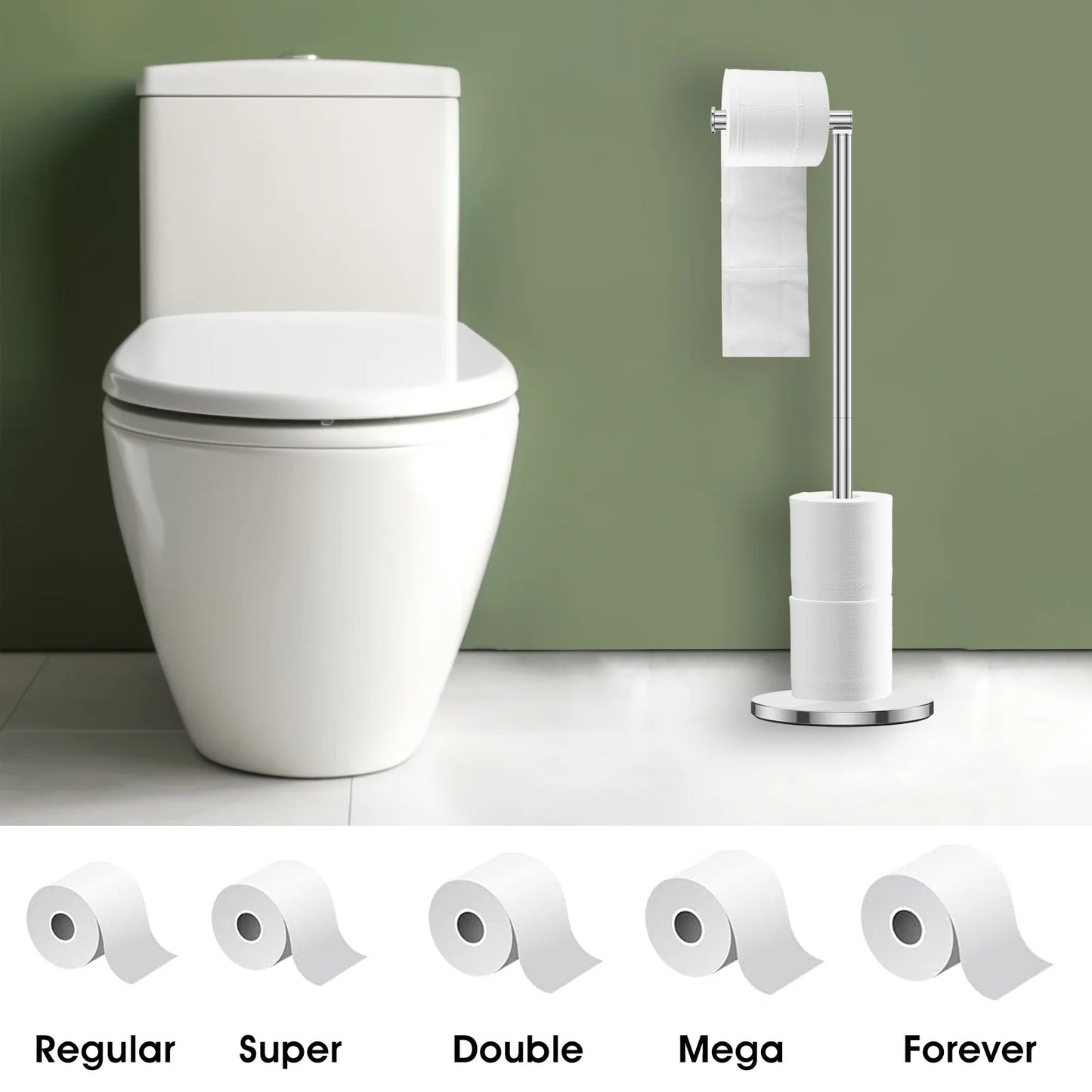 LunaLulinlk Toilet Paper Holder Freestanding Stainless Steel Foldable,Dispenser for Store Spare Toilet Paper for Bathroom, Washroom,Silver