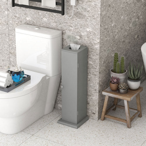 LunaLulinlk Toilet Paper Cabinet, Small Bathroom Corner Floor Cabinet with Doors and Shelves, Thin Storage Bathroom Organizer for Paper Shampoo, Gray