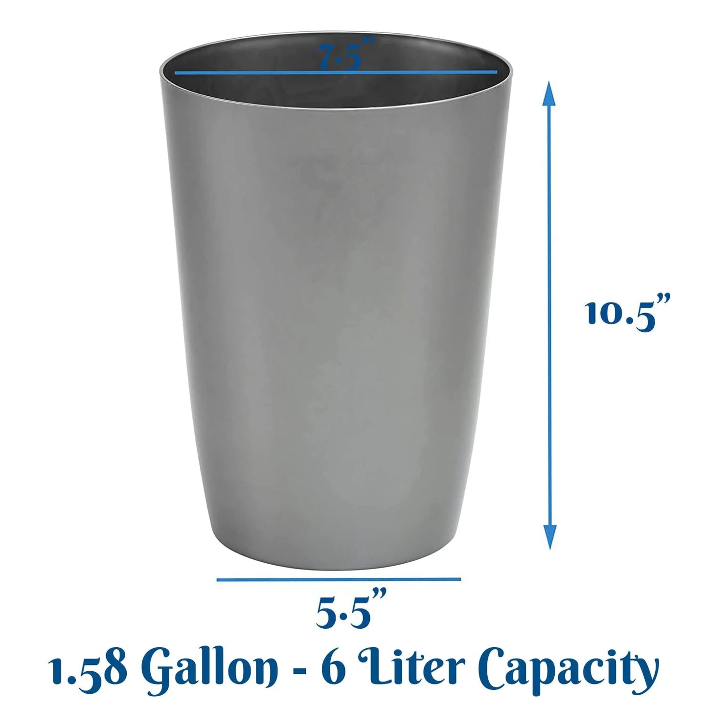 LunaLulinlk Silver brushed 1.58 gallon compact trash can with open top for tight spaces
