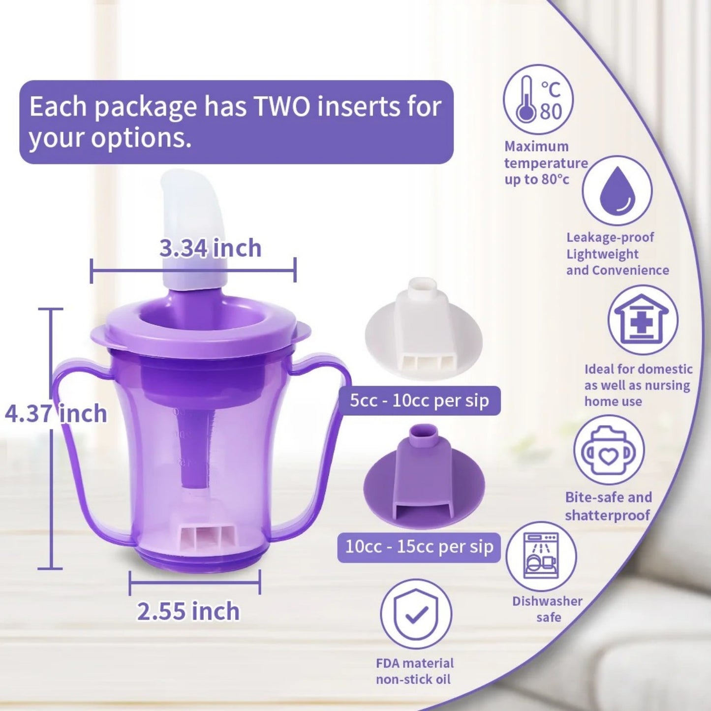 LunaLulinlk Sippy Drinking Cups, Plastic+Silicone 5CC or 10CC, Purple