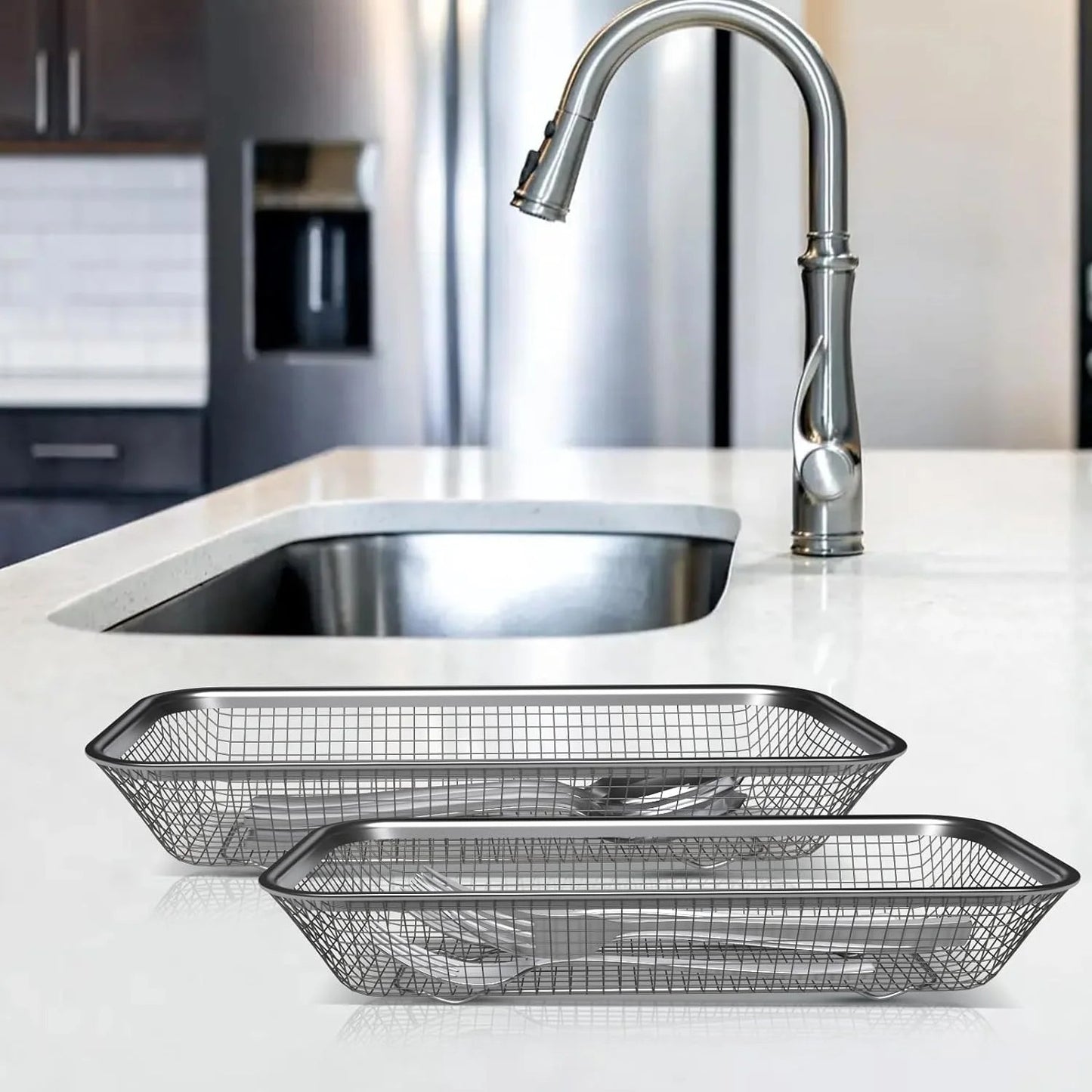 LunaLulinlk Utensil Drying Rack, 2 Pack Stainless Steel Utensils Holder Silverware Basket, Compact Dish Drainer for Kitchen Counter