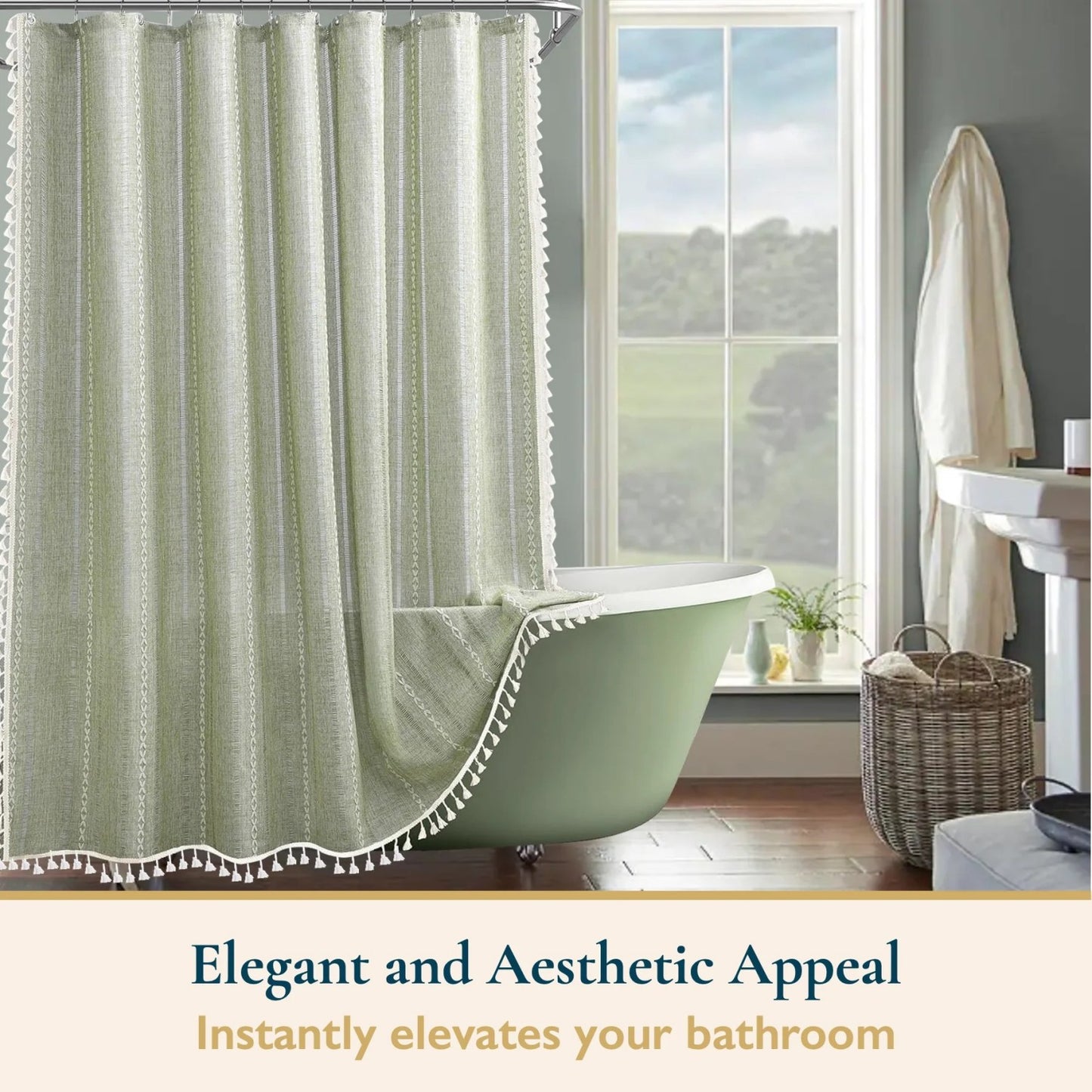 LunaLulinlk Tassel Shower Curtain Set with Hooks