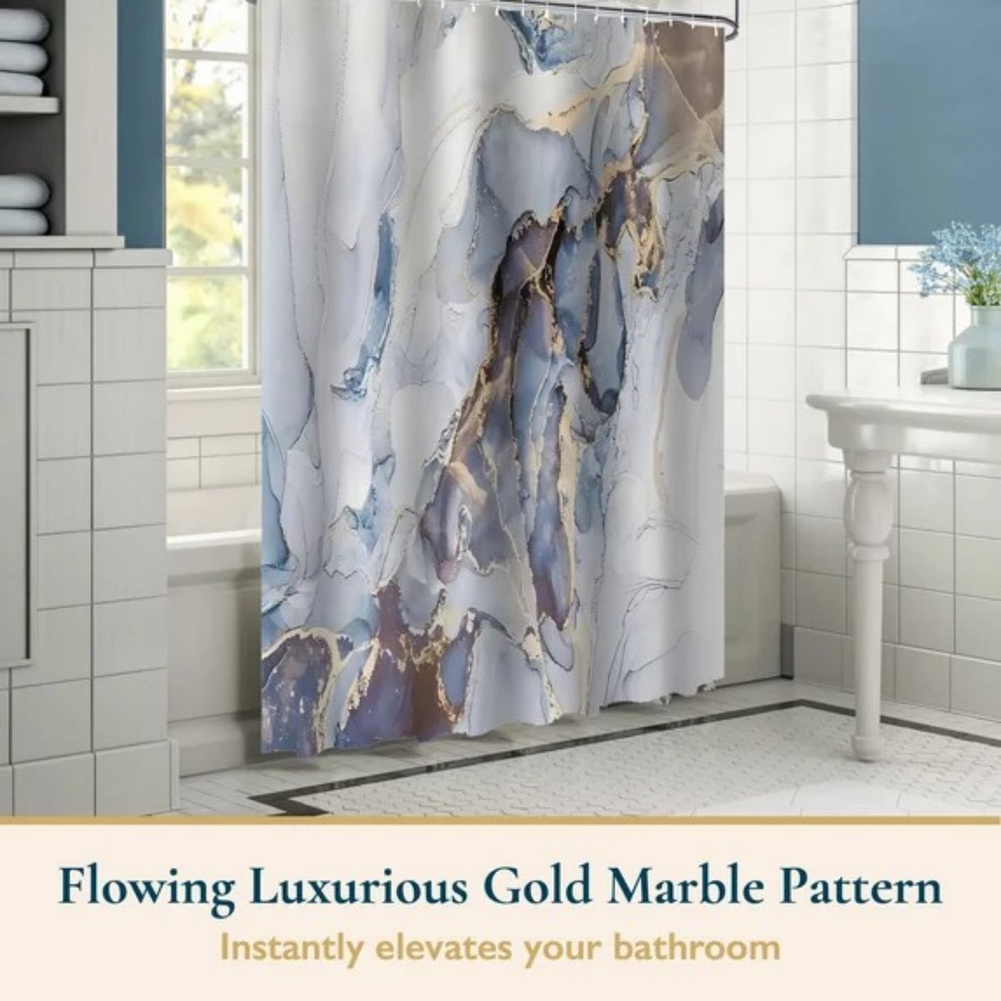 LunaLulinlk Shower Curtain with Hooks – Heavy-Duty Mold/Mildew-Resistant