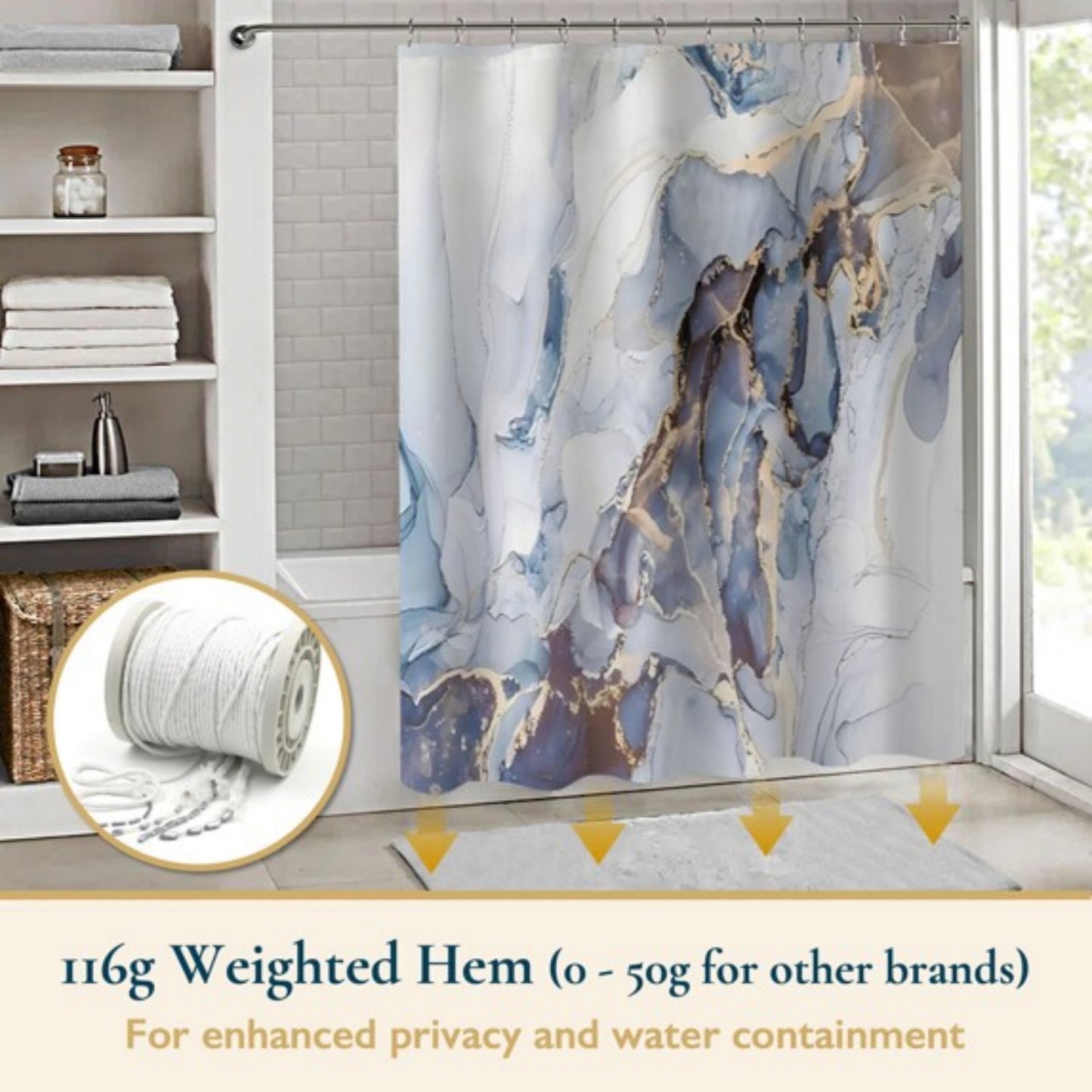 LunaLulinlk Shower Curtain with Hooks – Heavy-Duty Mold/Mildew-Resistant