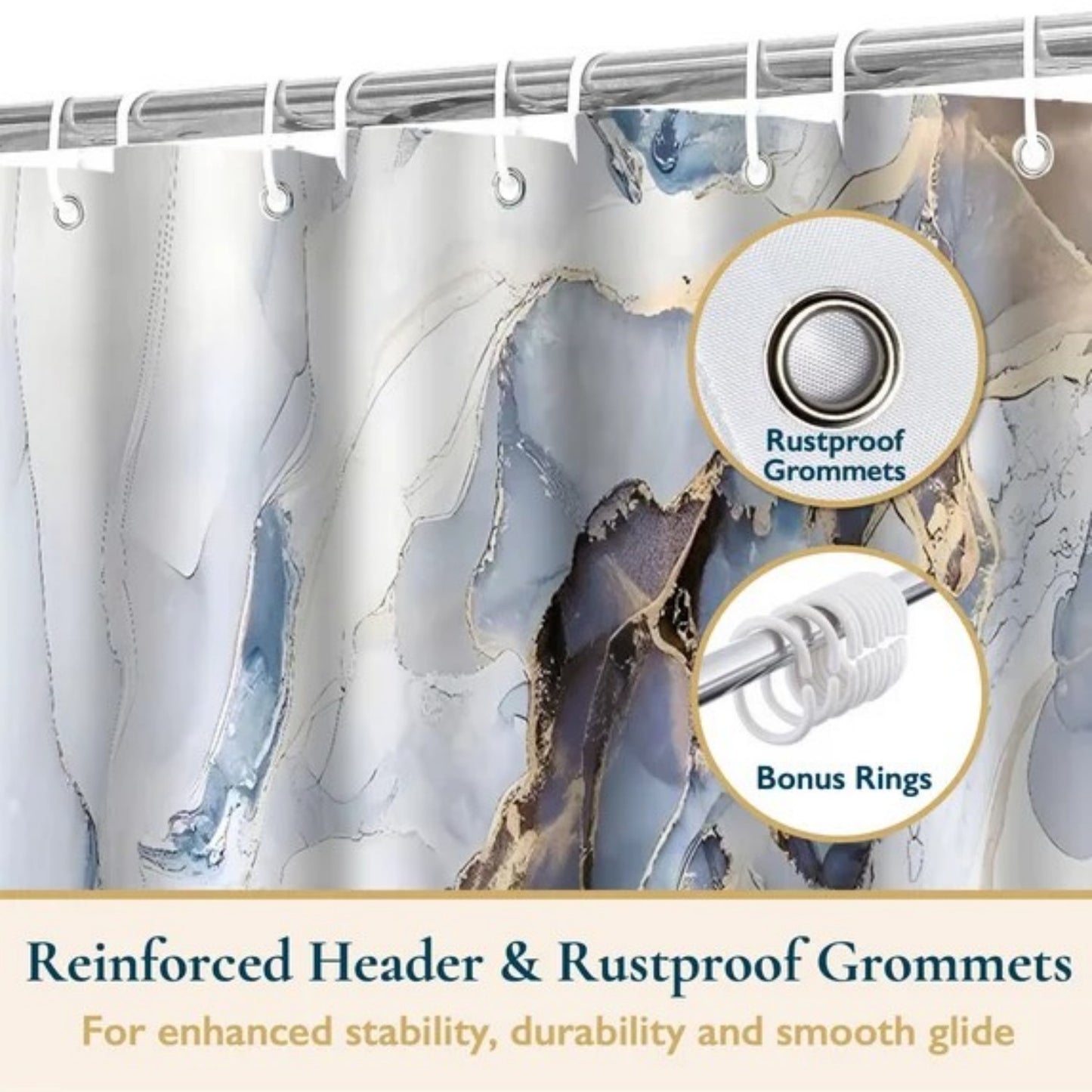 LunaLulinlk Shower Curtain with Hooks – Heavy-Duty Mold/Mildew-Resistant