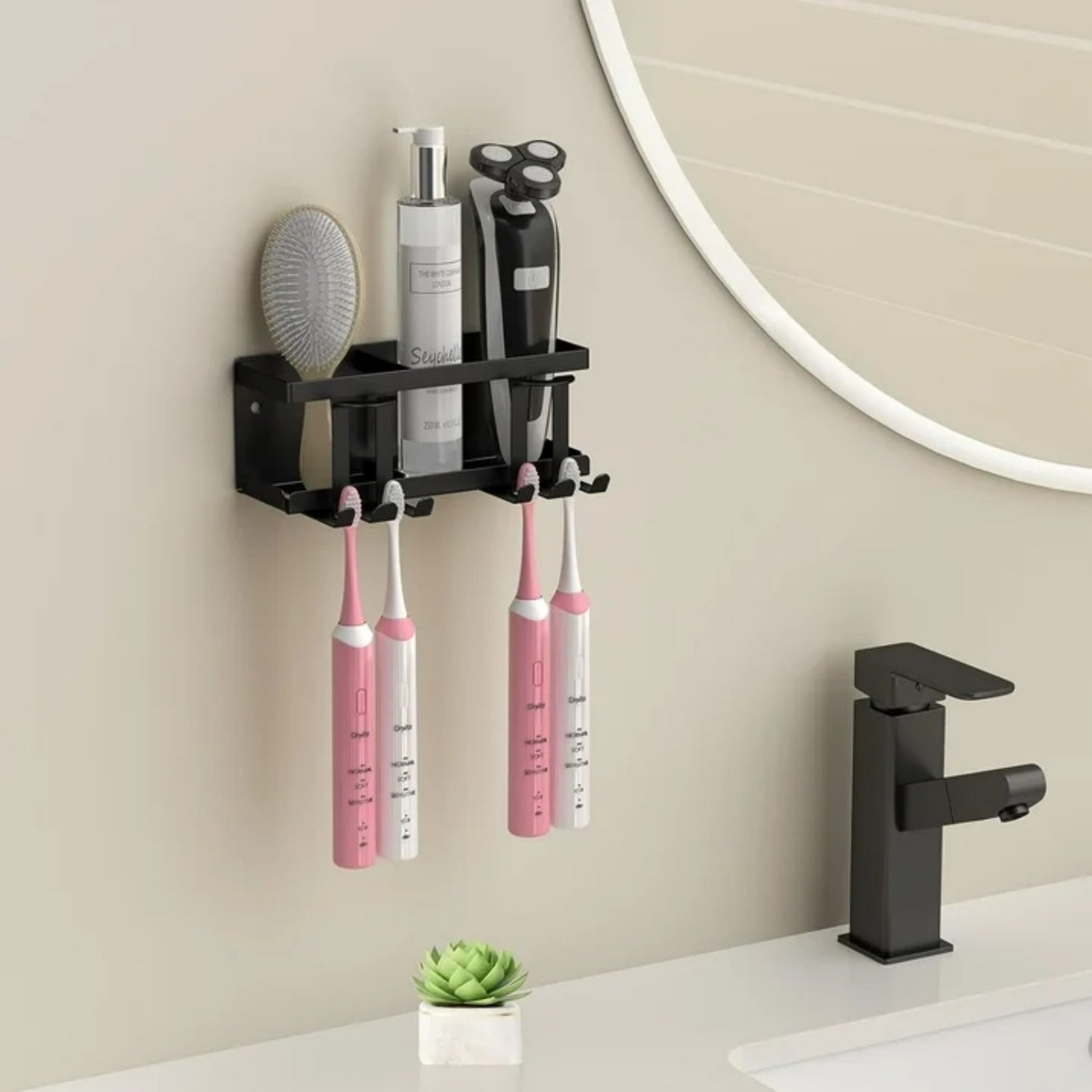 LunaLulinlk Toothbrush Holders for Bathrooms Toothbrush Holder Wall Mounted,2 Cups Toothbrush Holder Bathroom Organizer Accessories