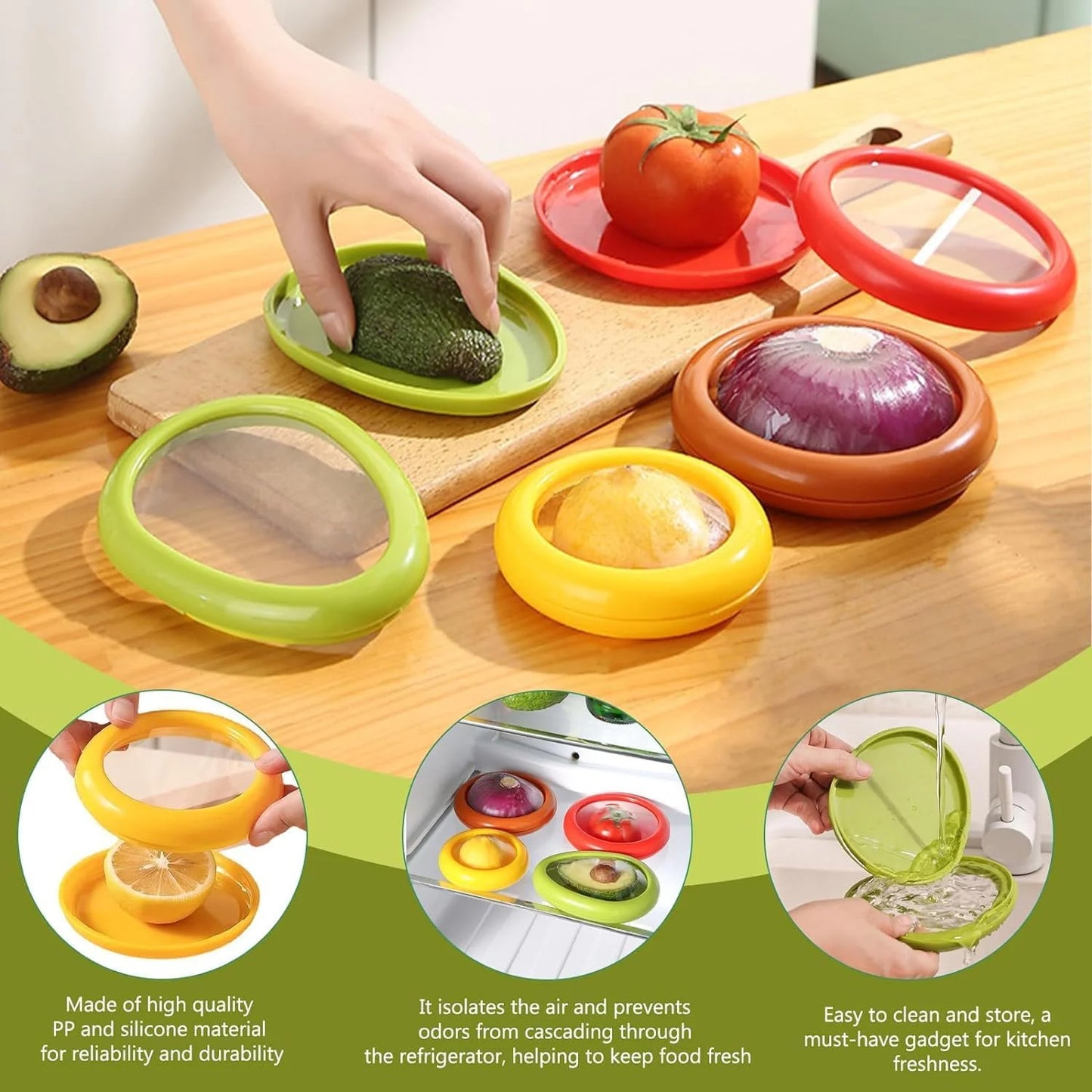LunaLulinlk Silicone Fruit Storage Box, Fruit and Vegetable Anti-Oxidation Storage Box, Refrigerator Freshness Preservation (4 Pack)