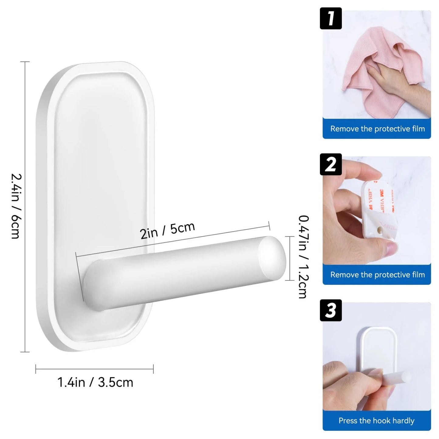LunaLulinlk White Wall Hook Coat Rack for Hanging Towel Backpack Hat Damage Free Decorating