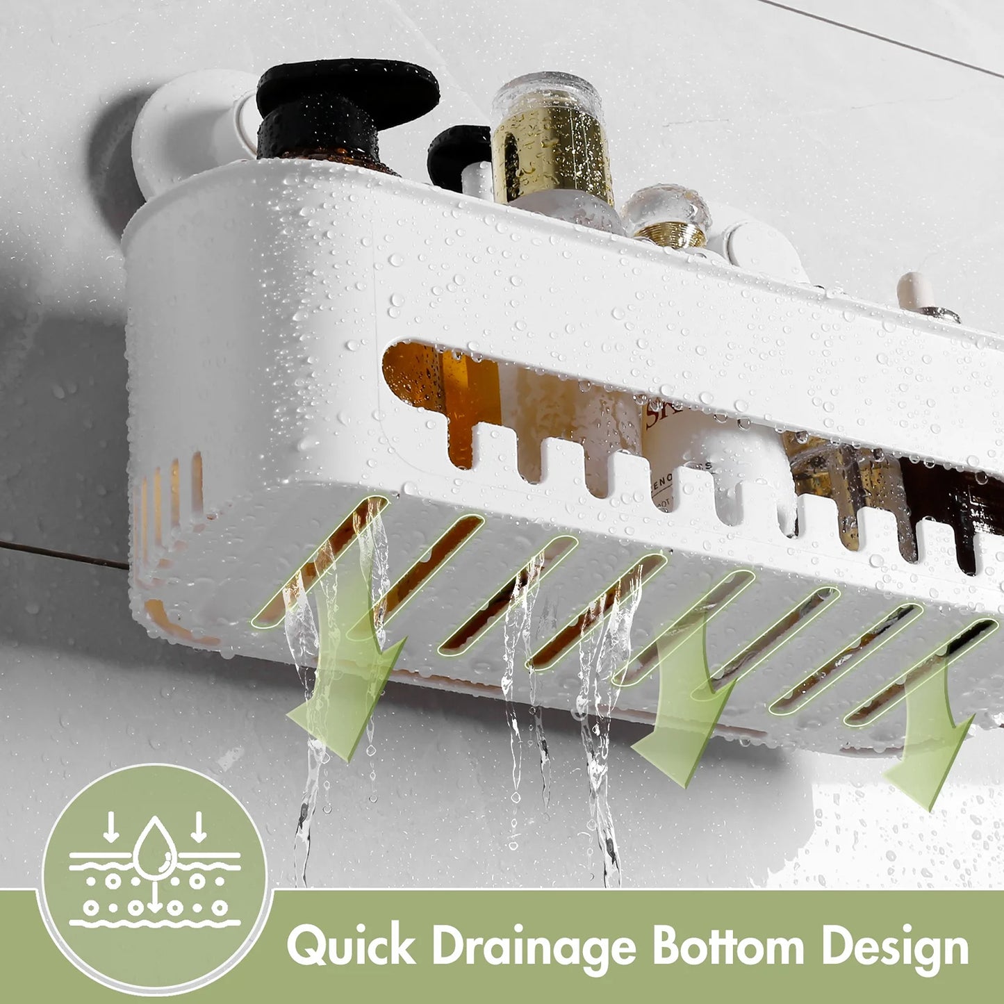 LunaLulinlk Strong Heavy Duty Shower Suction Cup Holder Storage Basket - No Drilling Required with Hook, White