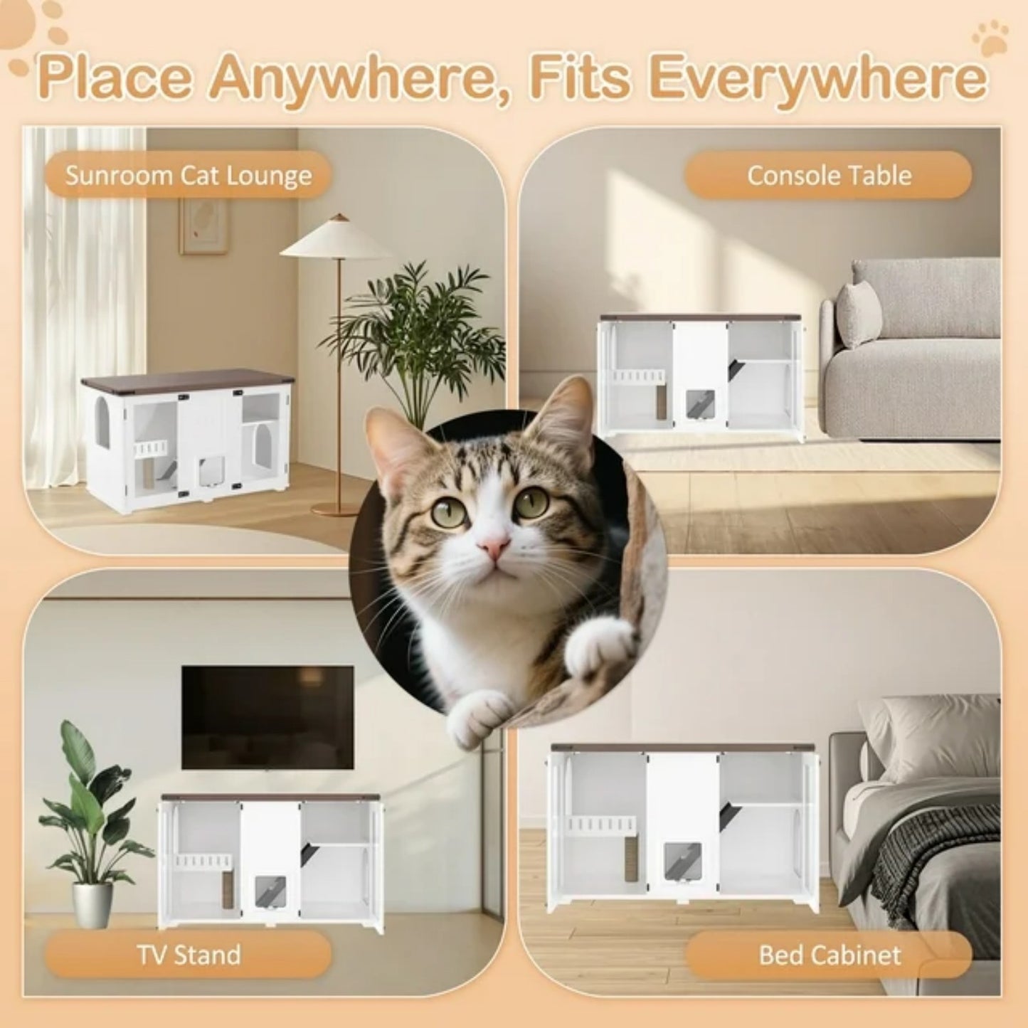 LunaLulinlk white Cat Litter Box Fence, Double Hidden Litter Box Furniture for 2 Cats