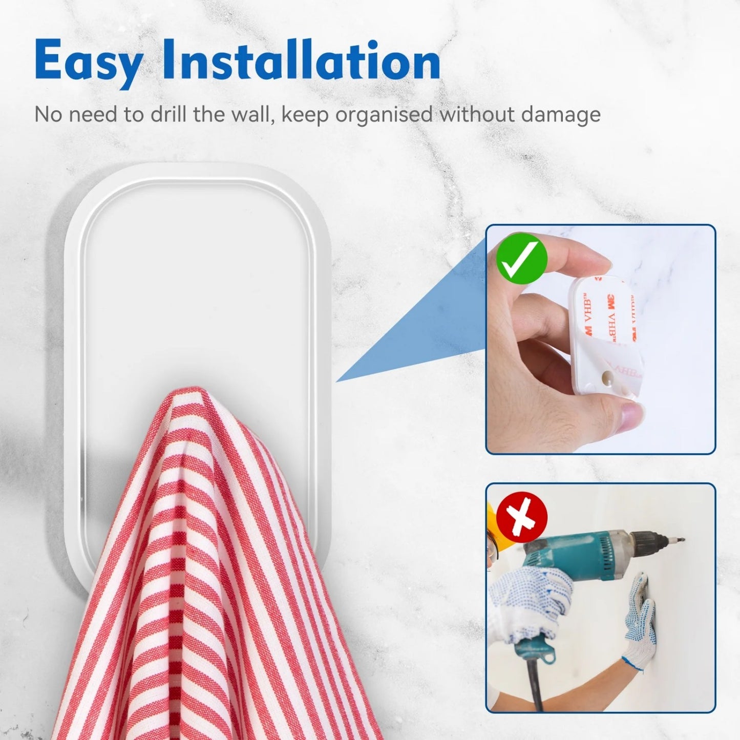 LunaLulinlk White Wall Hook Coat Rack for Hanging Towel Backpack Hat Damage Free Decorating