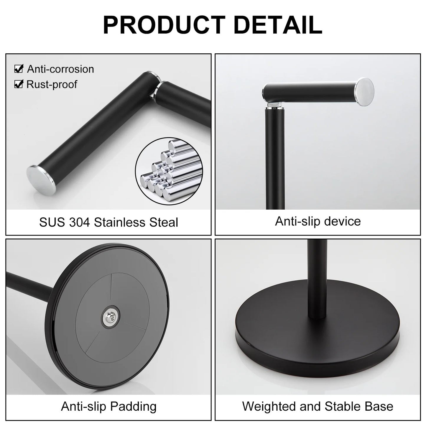 LunaLulinlk Toilet Paper Holder Stand,SUS 304 Stainless Steel Free Standing Toilet Paper Holder with Reserve Function,Black Toilet Paper Holder