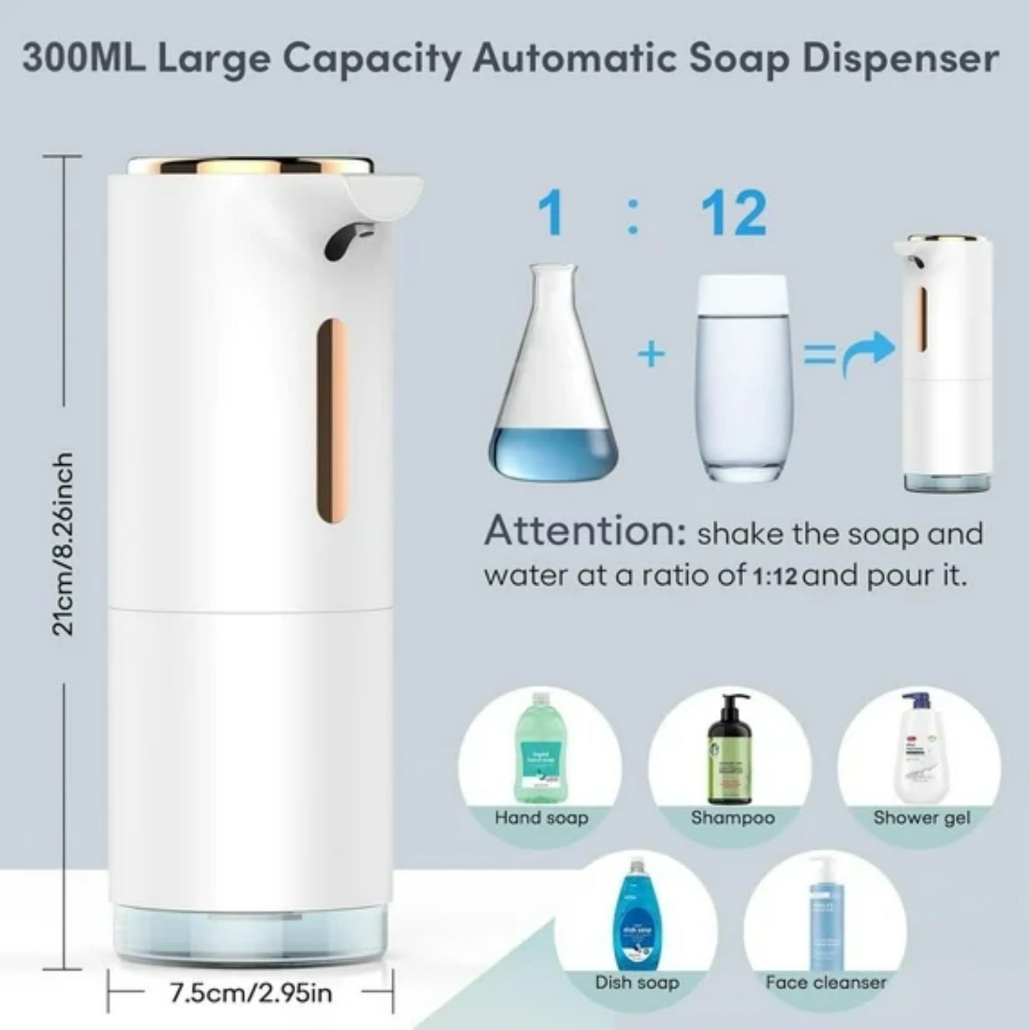 LunaLulinlk Touchless Automatic Foaming Hand Soap Dispenser, 10oz/300ml, Commercial/domestic