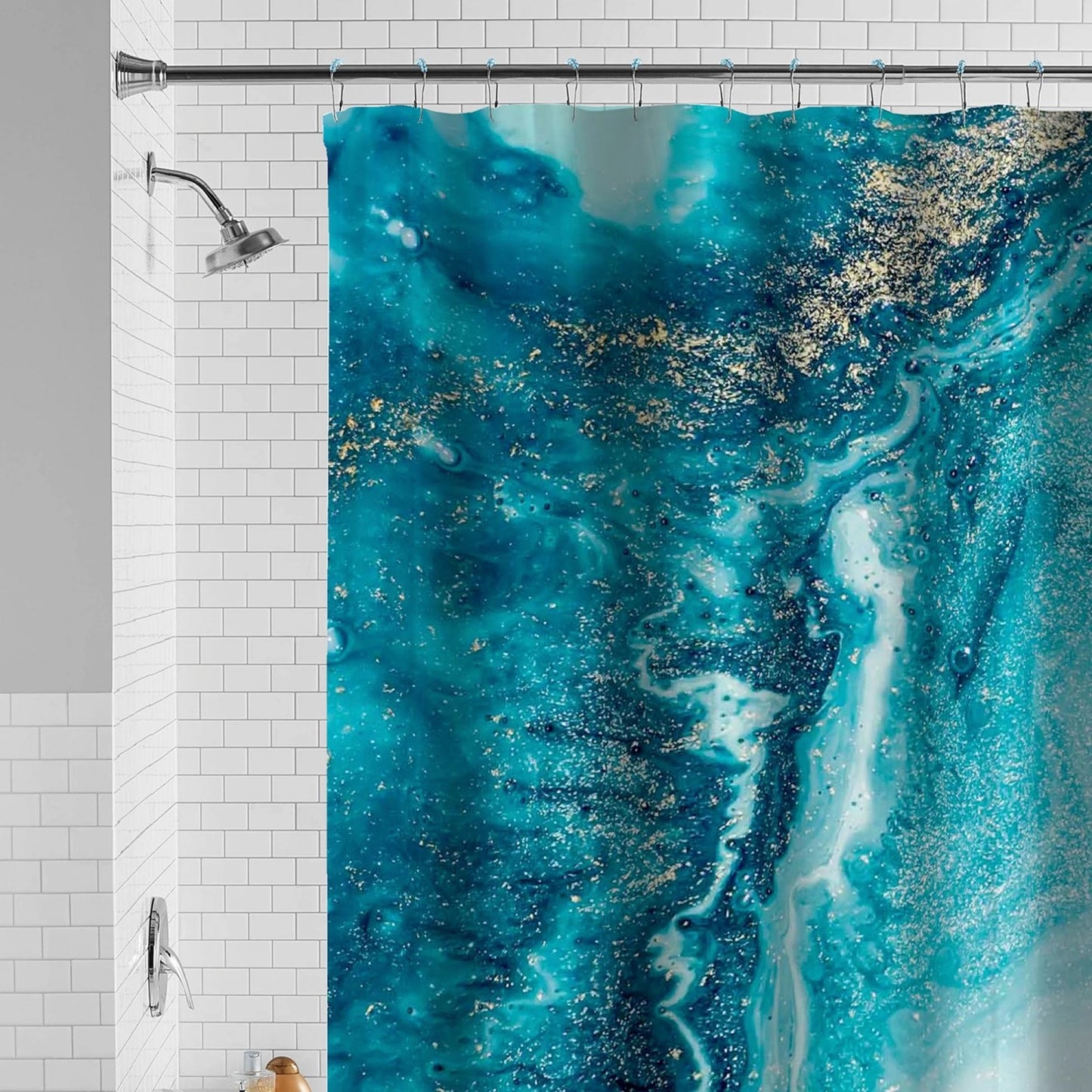 LunaLulinlk Waterproof Watercolor Marble 30% Recycled PEVA Shower Curtain and Hooks