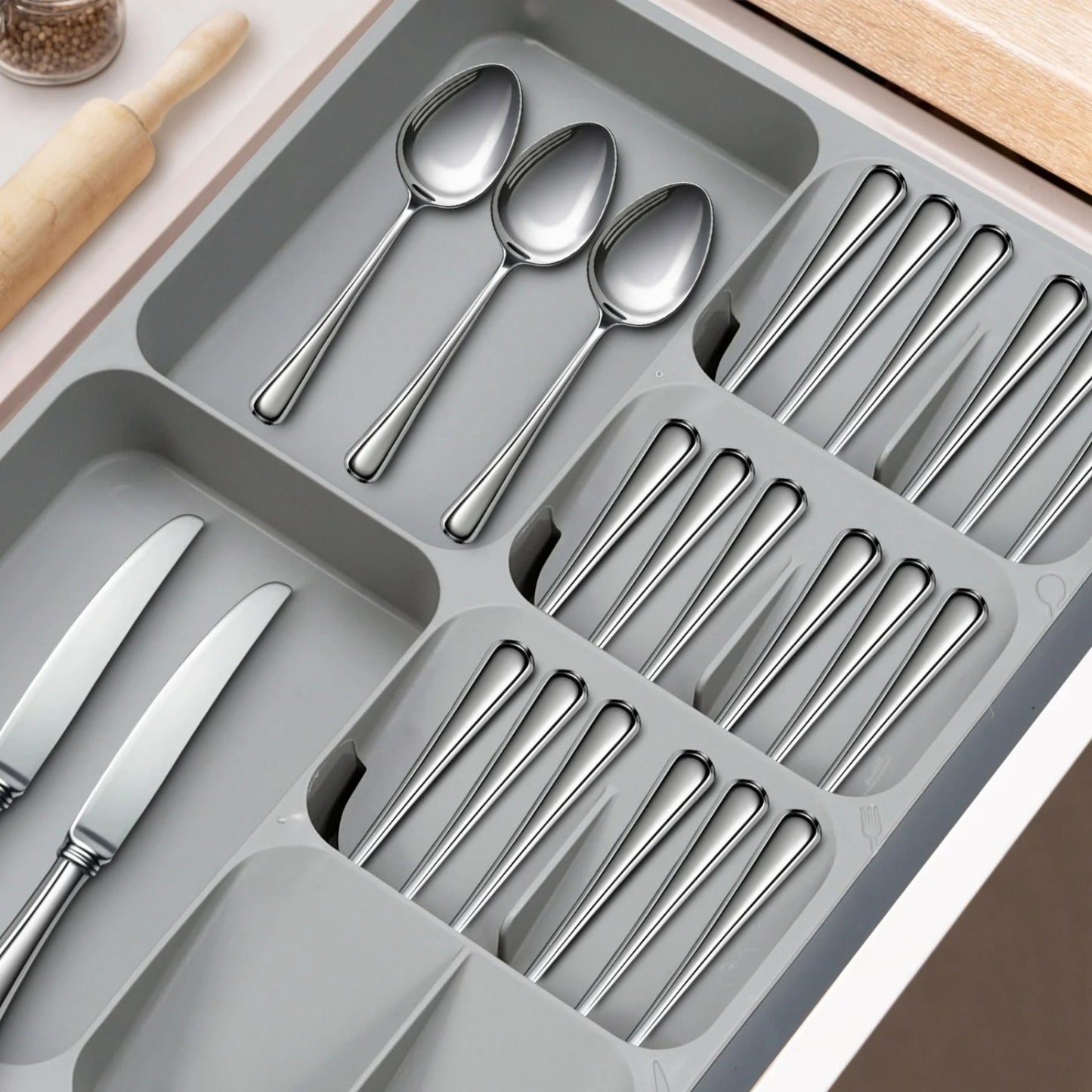 LunaLulinlk Silverware Drawer Organizer, Expandable Utensil Organizer for Kitchen Drawers, Adjustable Cutlery, Compact Drawer Divider