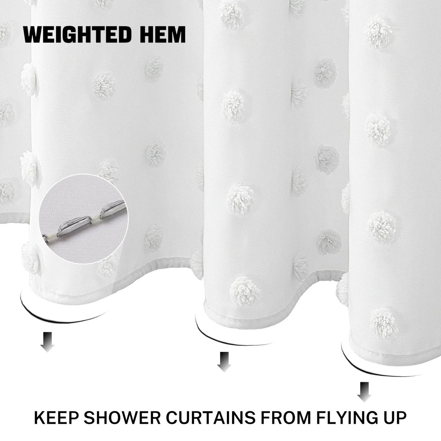 LunaLulinlk White Boho Shower Curtains, Heavy-Duty Mold/Mildew-Resistant
