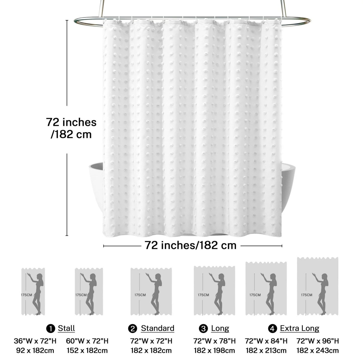 LunaLulinlk White Boho Shower Curtains, Heavy-Duty Mold/Mildew-Resistant